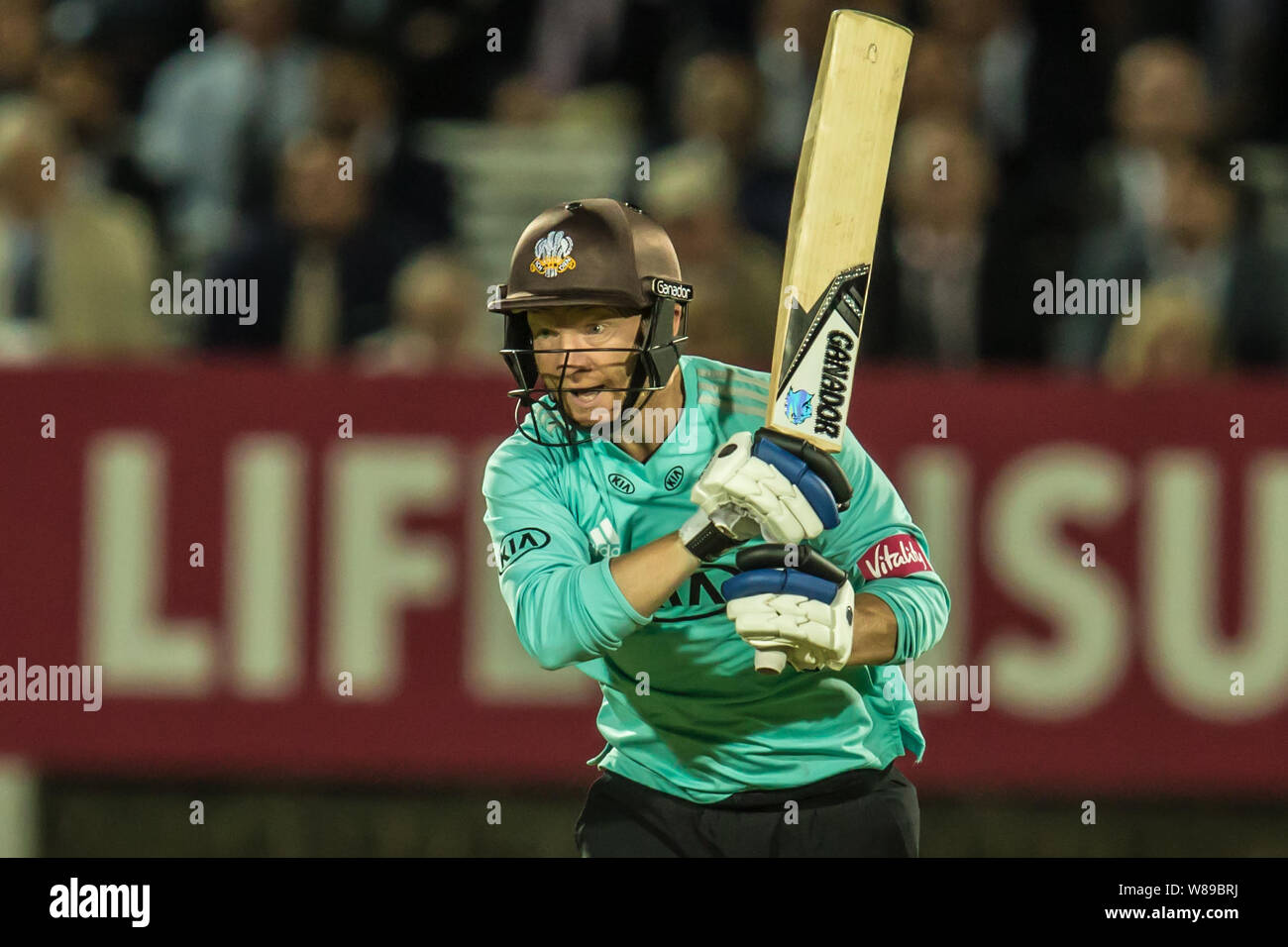 Londra, Regno Unito. 8 agosto, 2019. Gareth Batty batting per Surrey contro Middlesex nella vitalità di Blast T20 partita di cricket al Lords. David Rowe/Alamy Live News Foto Stock
