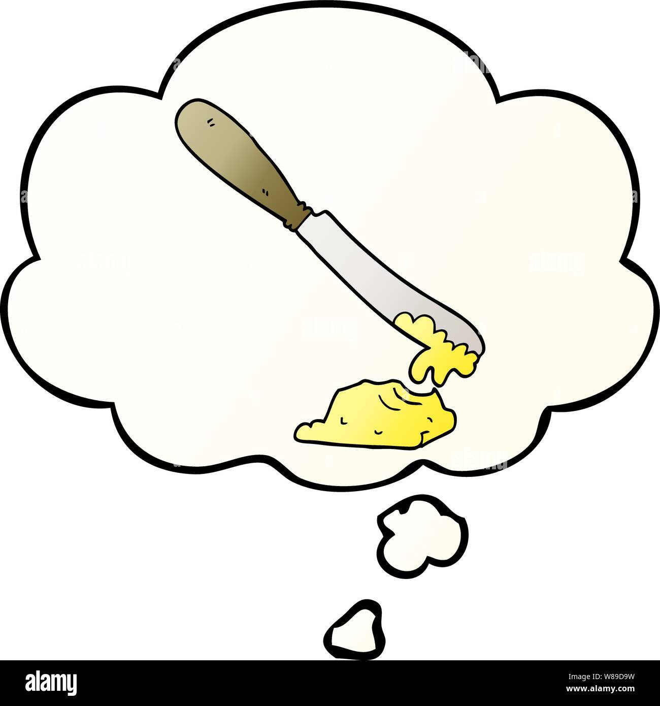 Cartoon spalmatura a coltello burro con bolle di pensiero in buon stile gradiente Illustrazione Vettoriale
