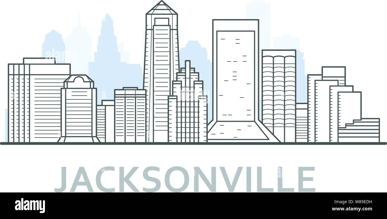 Il Jacksonville skyline della città, Florida - contorno del centro cittadino di Jacksonville, cityscape Illustrazione Vettoriale