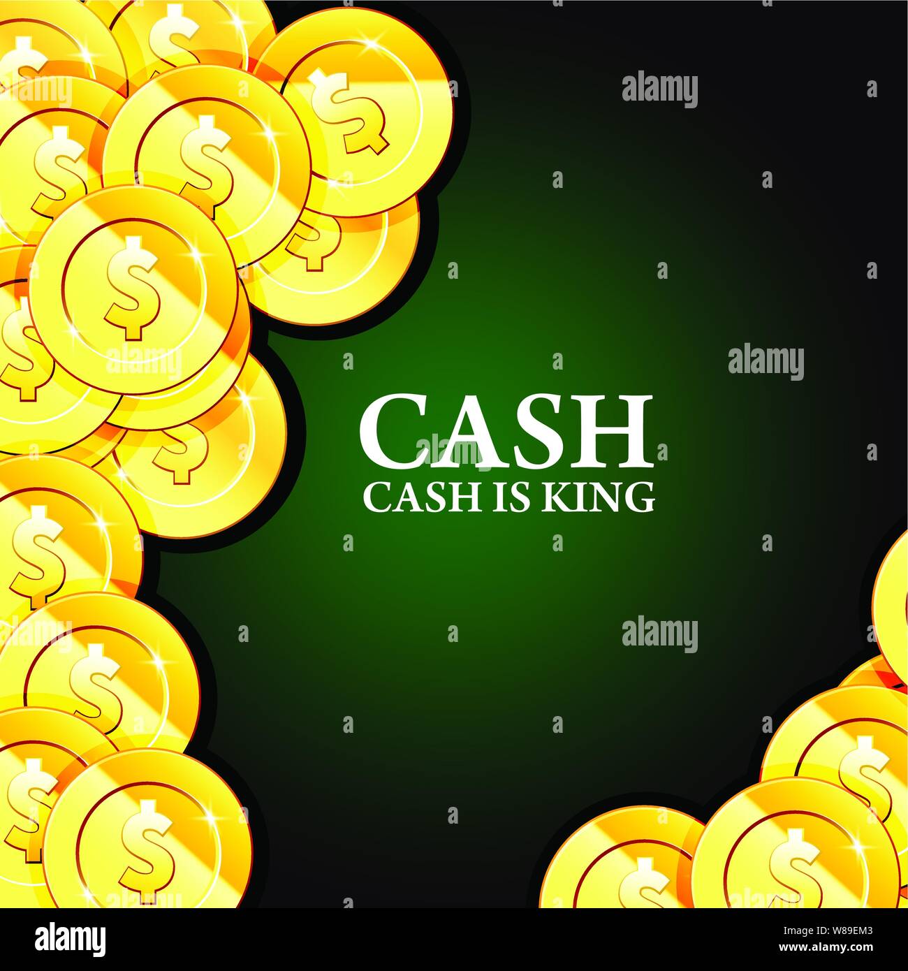 Sfondo di denaro con monete d oro - contanti Casino, fortune jackpot e poster Illustrazione Vettoriale