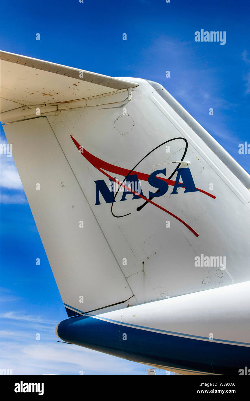 Logo della NASA il gruppo di timone di un Douglas C9 getto piano di trasporto Foto Stock
