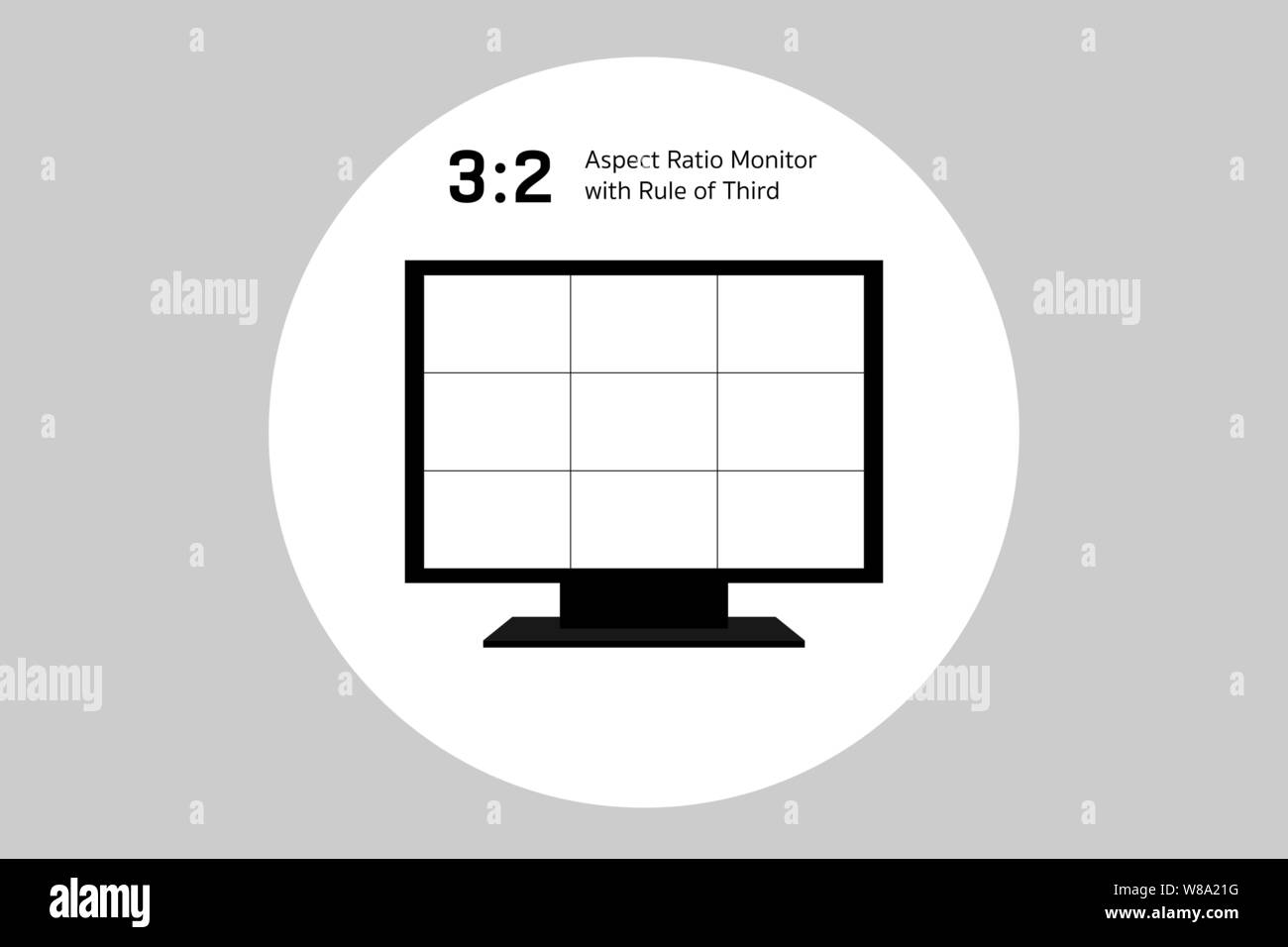 Regola dei terzi con 3 da 2 rapporto di aspetto, vecchia tecnologia con vetro monitor ma ancora importante con la composizione nelle arti. Illustrazione Vettoriale