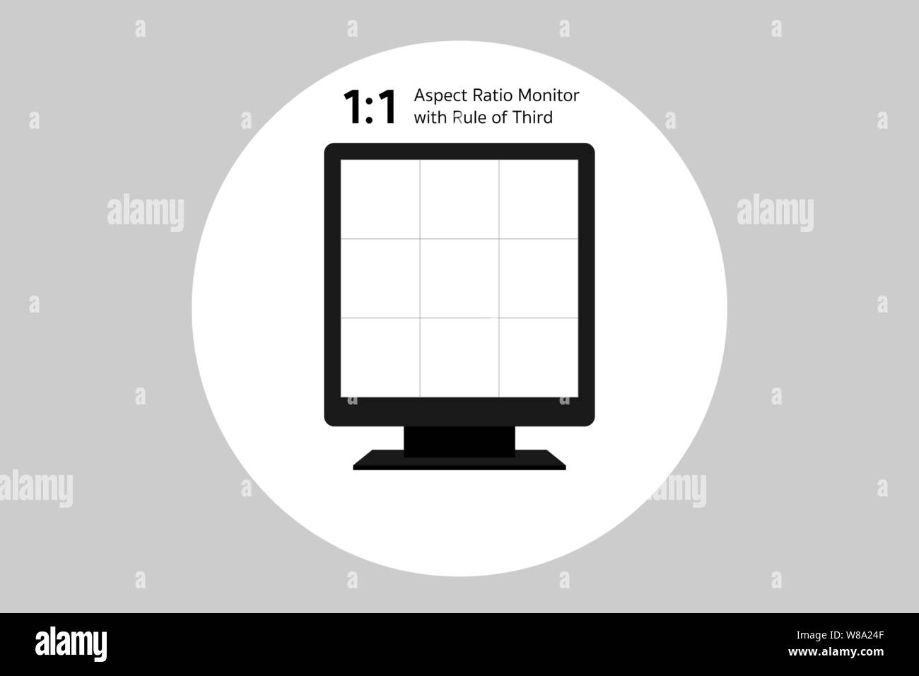 Regola dei terzi con 1 da 1 rapporto di aspetto, vecchia tecnologia con vetro monitor ma ancora importante con la composizione nelle arti. Illustrazione Vettoriale