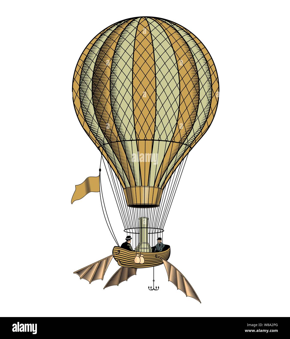 Vintage mongolfiera o aerostato, stile di incisione illustrazione vettoriale. Illustrazione Vettoriale