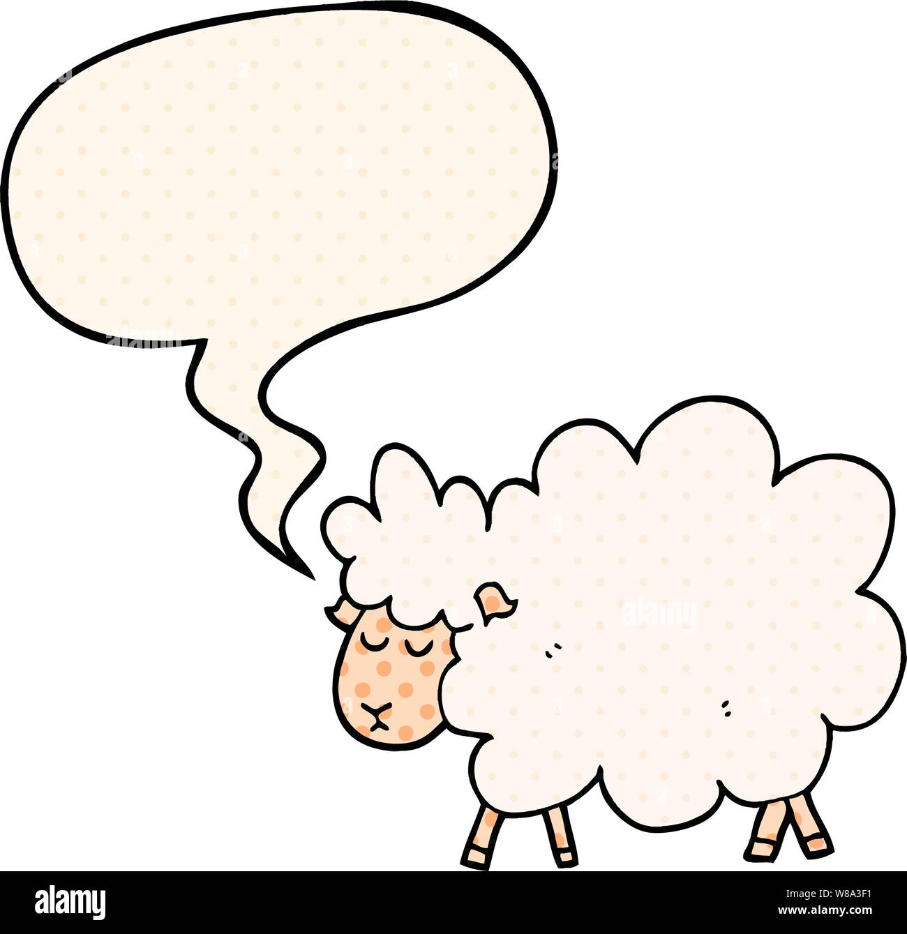 Cartoon pecora con discorso bolla in stile fumetto Illustrazione Vettoriale