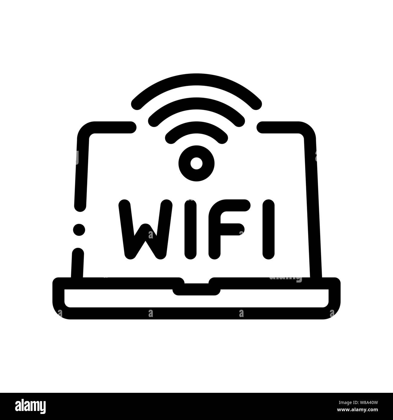 Wifi a segno e parola sul display del computer portatile icona Vettore Illustrazione Vettoriale