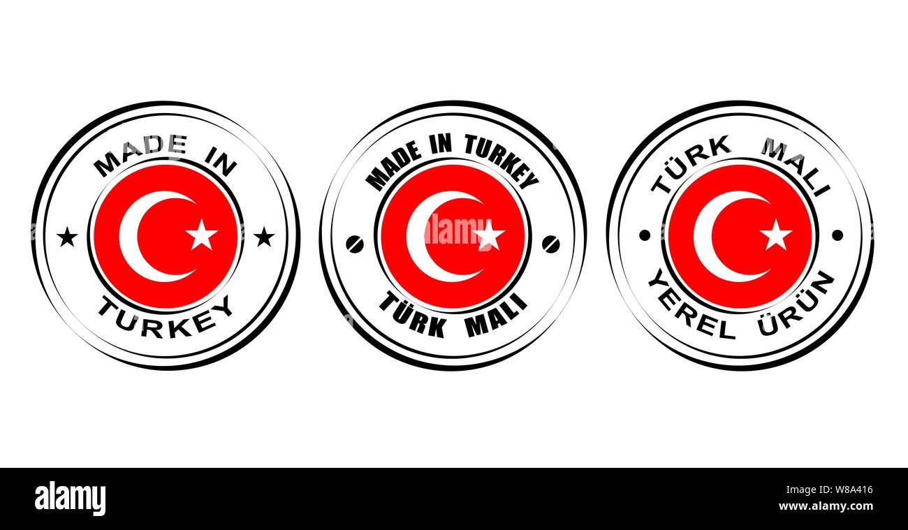 Le etichette rotonde fatte in Turchia con bandiera Illustrazione Vettoriale