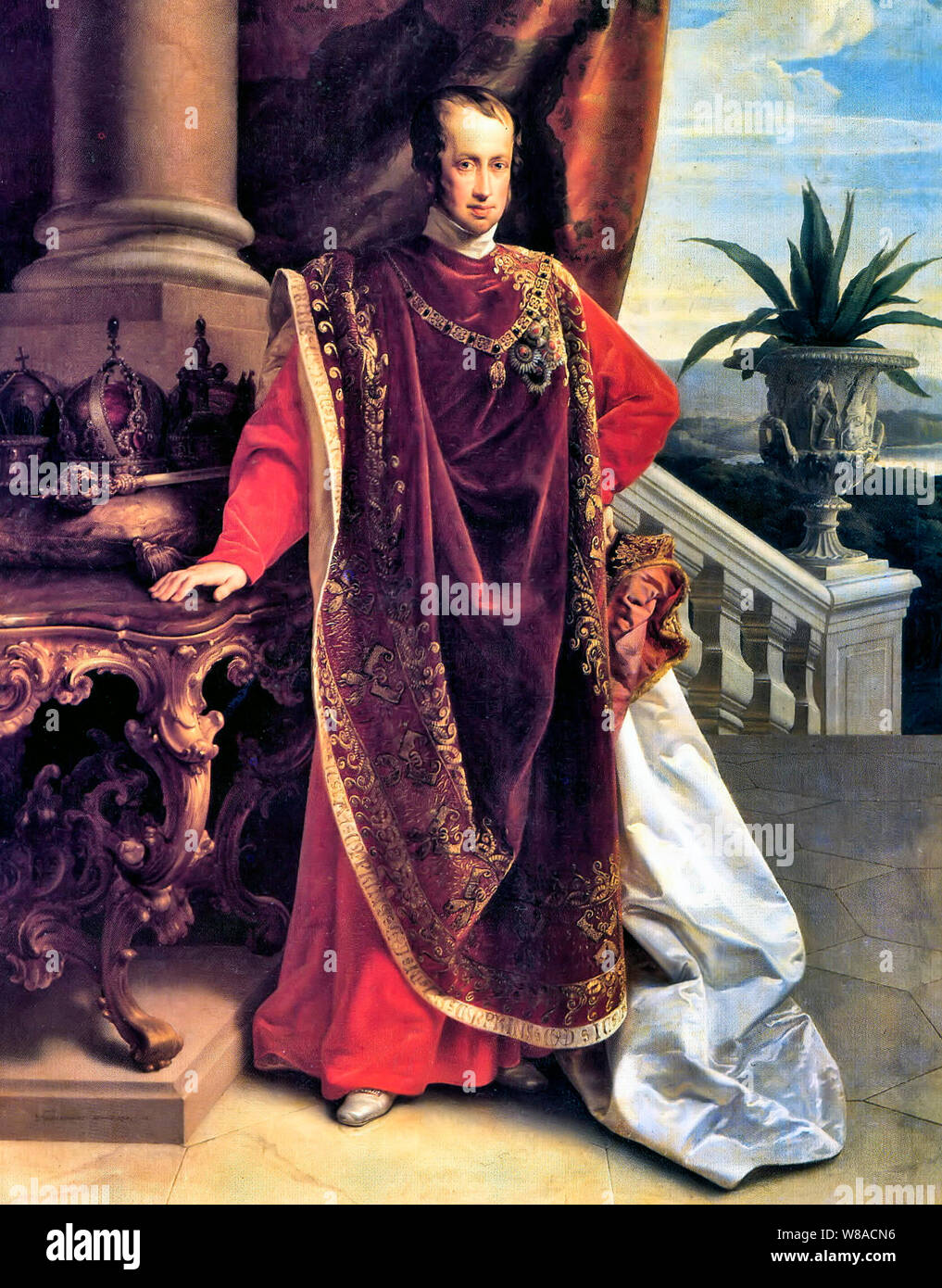 Ritratto dell'Imperatore Ferdinando I in abito cerimoniale di ordine del vello d'Oro - Leopold Kupelwieser, 1847 Foto Stock