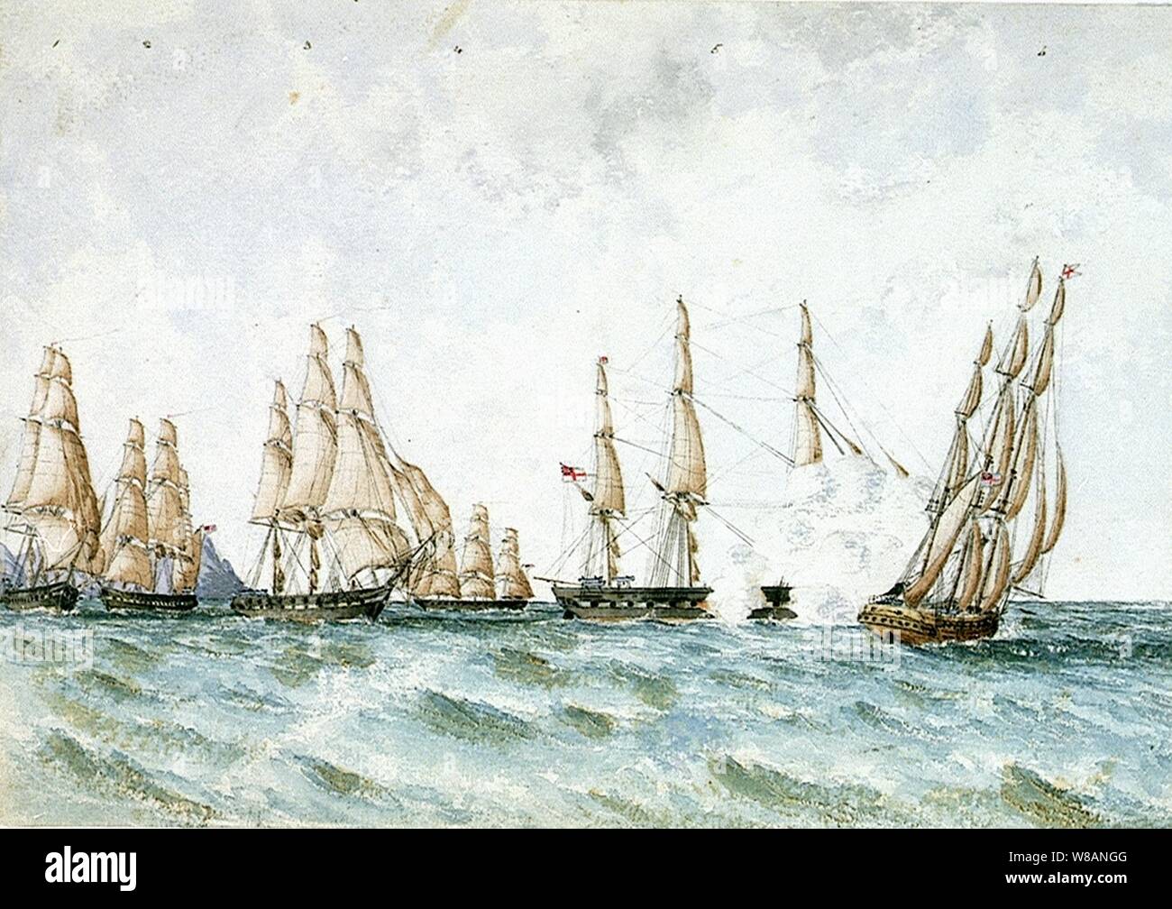 Partenza della squadriglia di Simon's Bay H.M.S. Liverpool salutando Sir Philip Wodehouse a bordo H.M.S. Rattlesnake 1860 Foto Stock