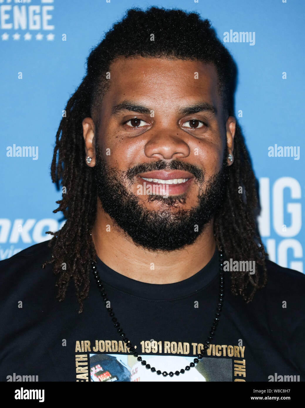 LOS ANGELES, CALIFORNIA, STATI UNITI D'AMERICA - agosto 08: Professional baseball pitcher Kenley Jansen arriva a Clayton Kershaw del settimo annuale di Ping Pong 4 Scopo finalizzata alla raccolta di fondi presso il Dodger Stadium il 8 agosto 2019 a Los Angeles, California, Stati Uniti. (Foto di Xavier COLLIN/Image Press Agency) Foto Stock