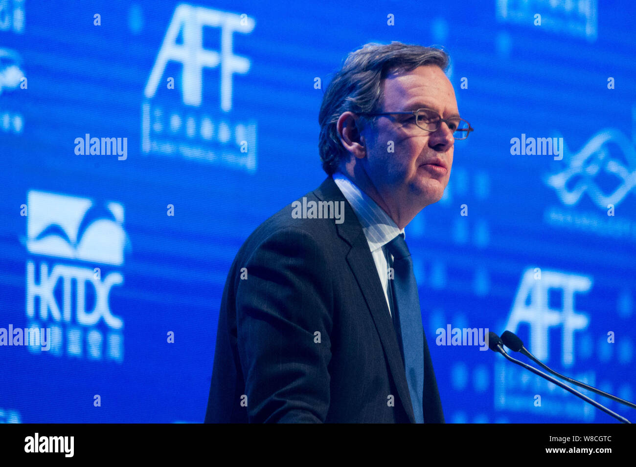 Steven Maijoor, Presidente della European Securities and Markets Authority (ESMA), parla all'ottavo Asian Forum finanziario (AFF) a Hong Kong, Cina, 19 Ja Foto Stock