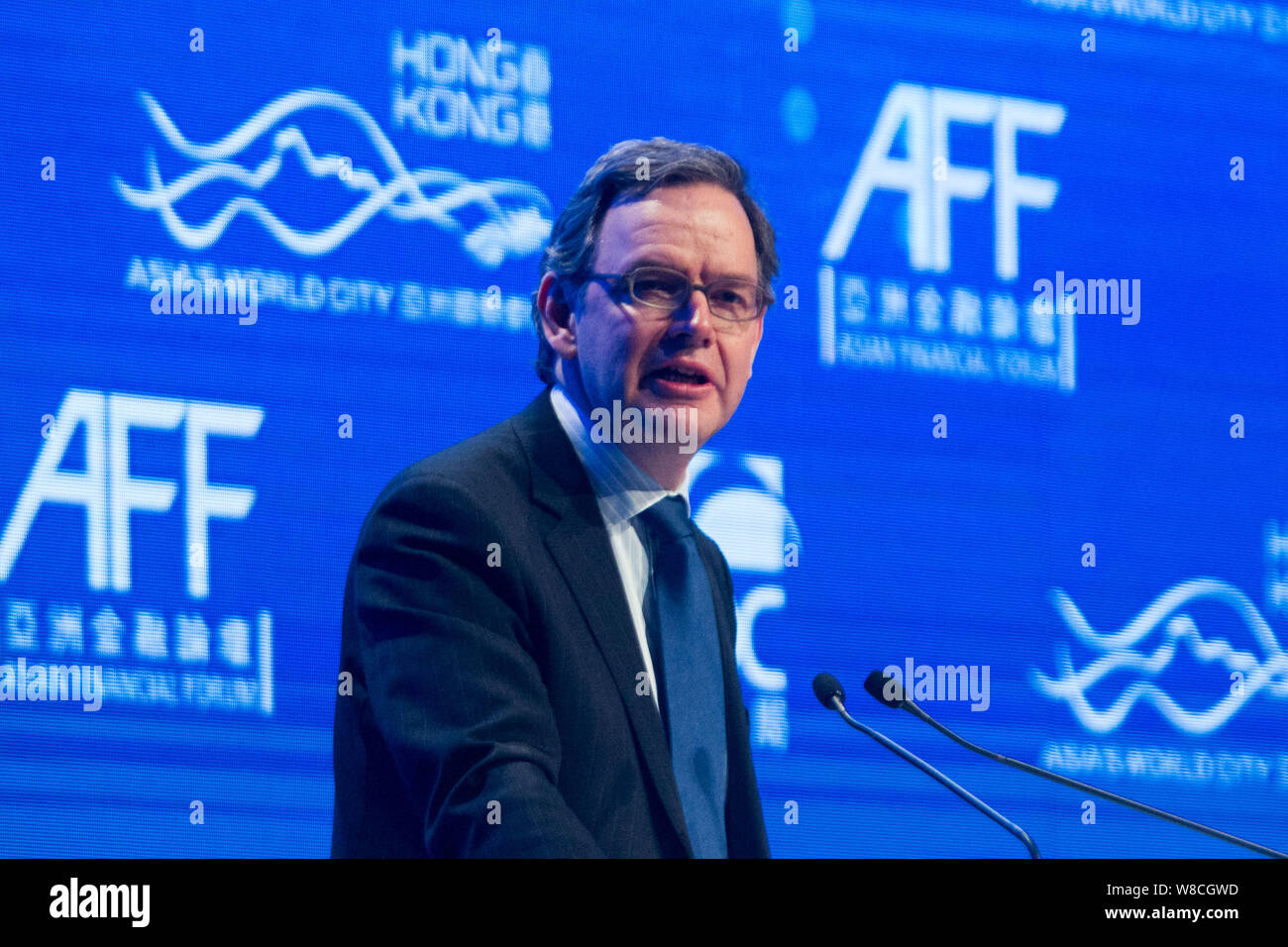 Steven Maijoor, Presidente della European Securities and Markets Authority (ESMA), parla all'ottavo Asian Forum finanziario (AFF) a Hong Kong, Cina, 19 Ja Foto Stock