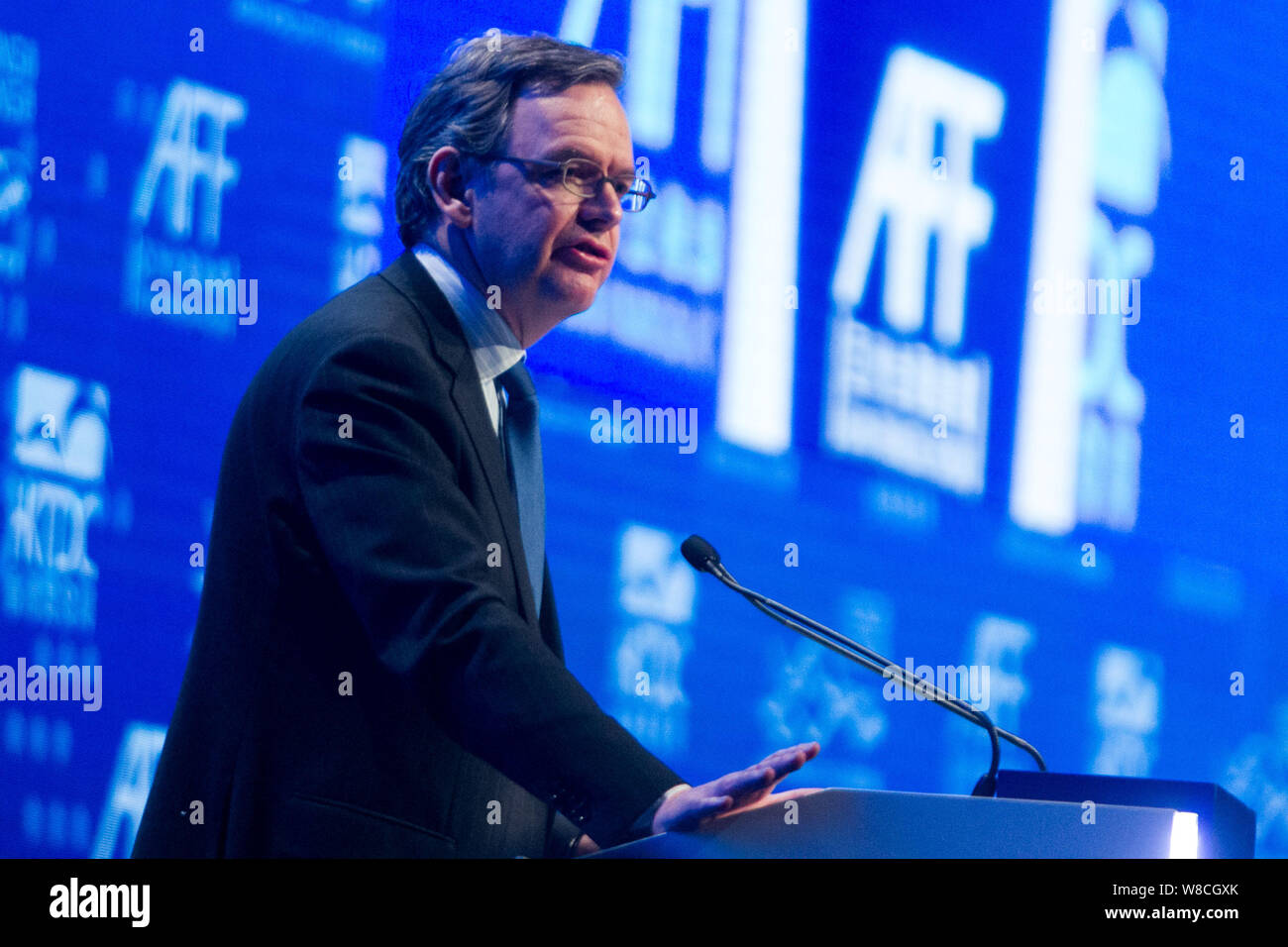 Steven Maijoor, Presidente della European Securities and Markets Authority (ESMA), parla all'ottavo Asian Forum finanziario (AFF) a Hong Kong, Cina, 19 Ja Foto Stock