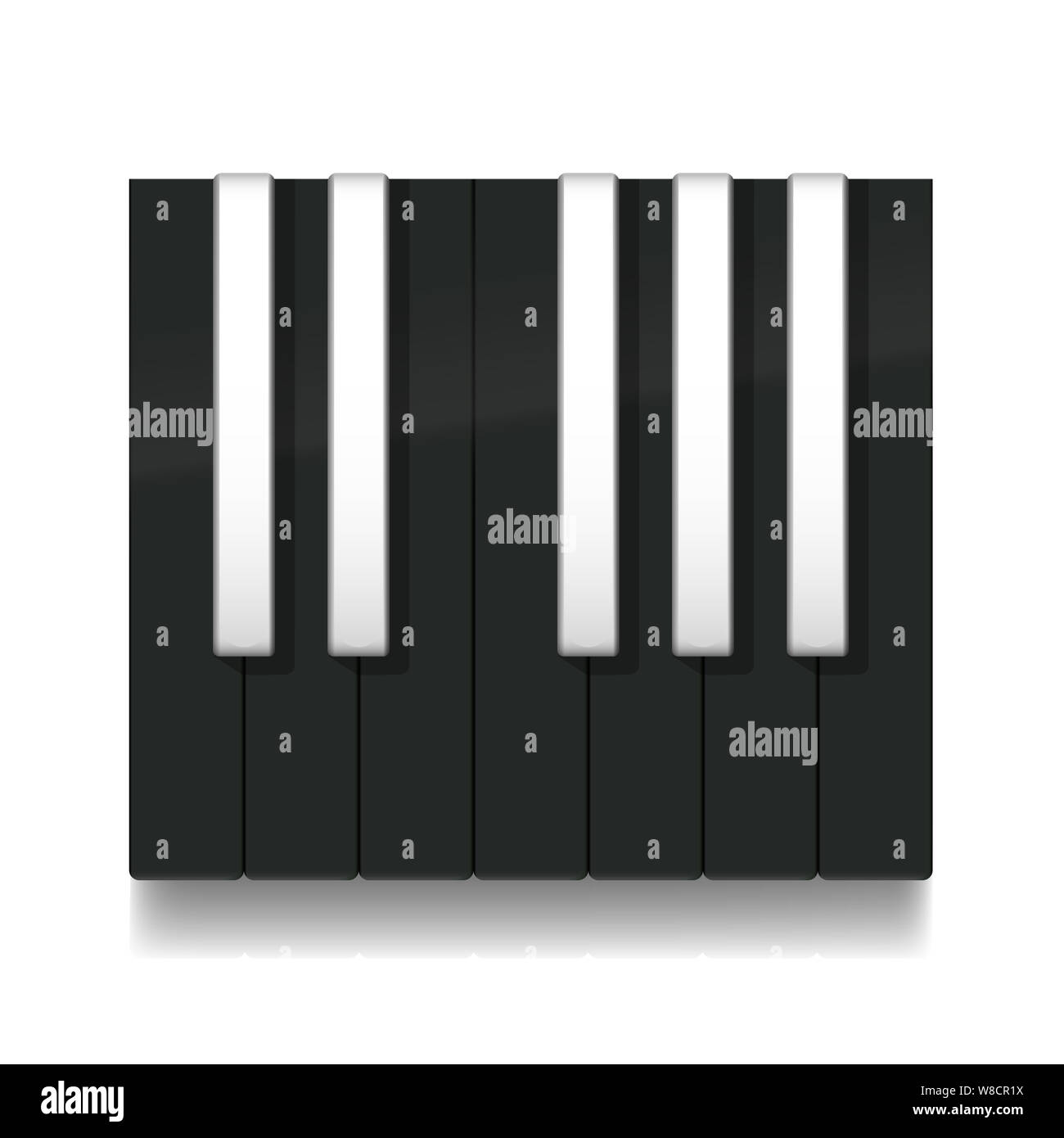Invertire i tasti di pianoforte. Una ottava su una tastiera con inverse in bianco e nero chiavi. Immagine su sfondo bianco. Foto Stock