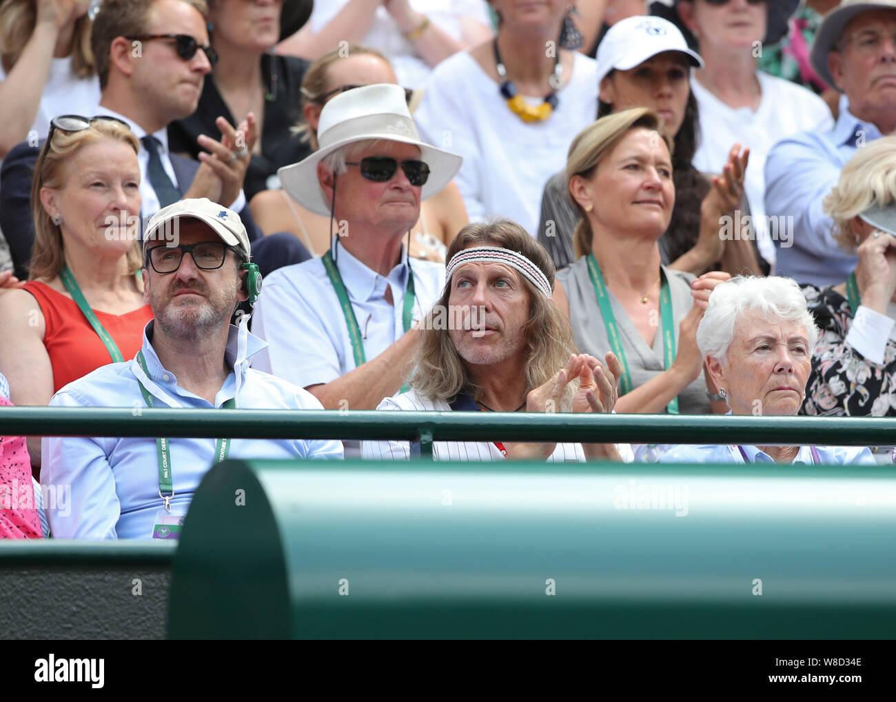 Bjorn Borg si assomigliano ventola durante 2019 campionati di Wimbledon, London, England, Regno Unito Foto Stock