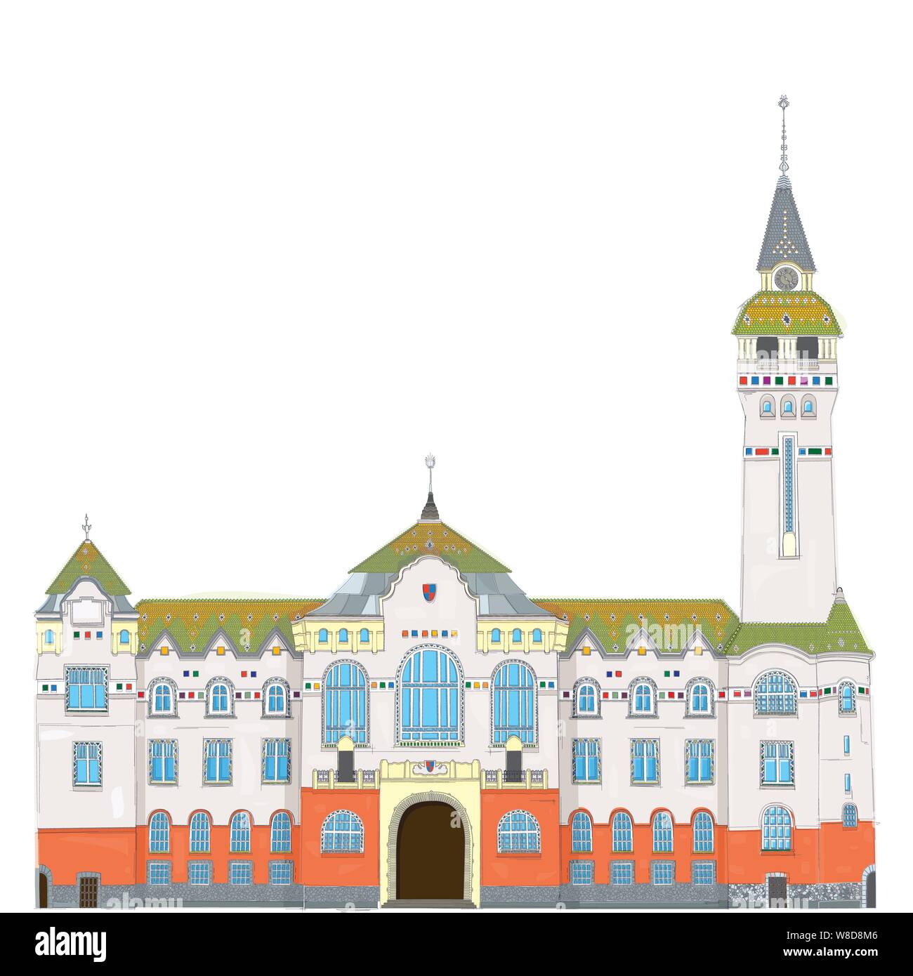 Palazzo di amministrazione di Targu Mures, Romania Illustrazione Vettoriale
