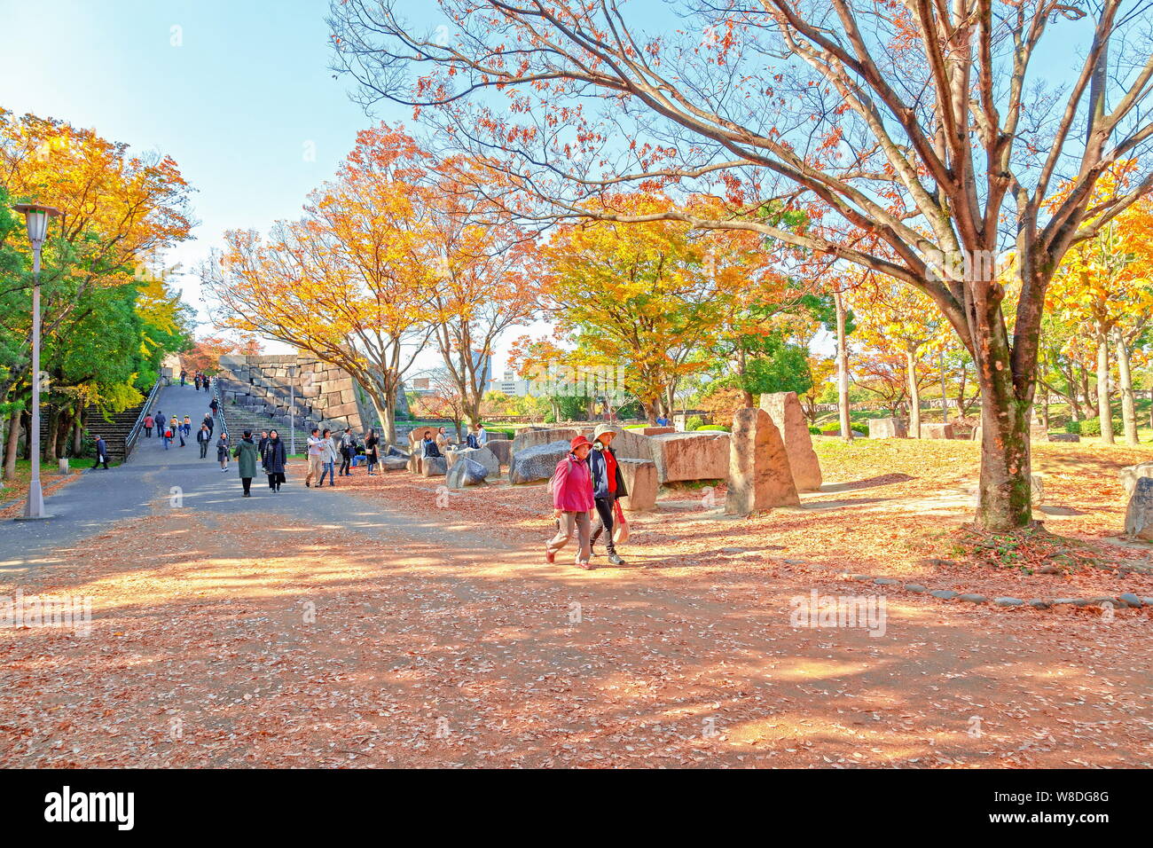 Osaka, Giappone - 21 nov 2018 - paesaggio autunnale la zona intorno al Castello di Osaka Foto Stock