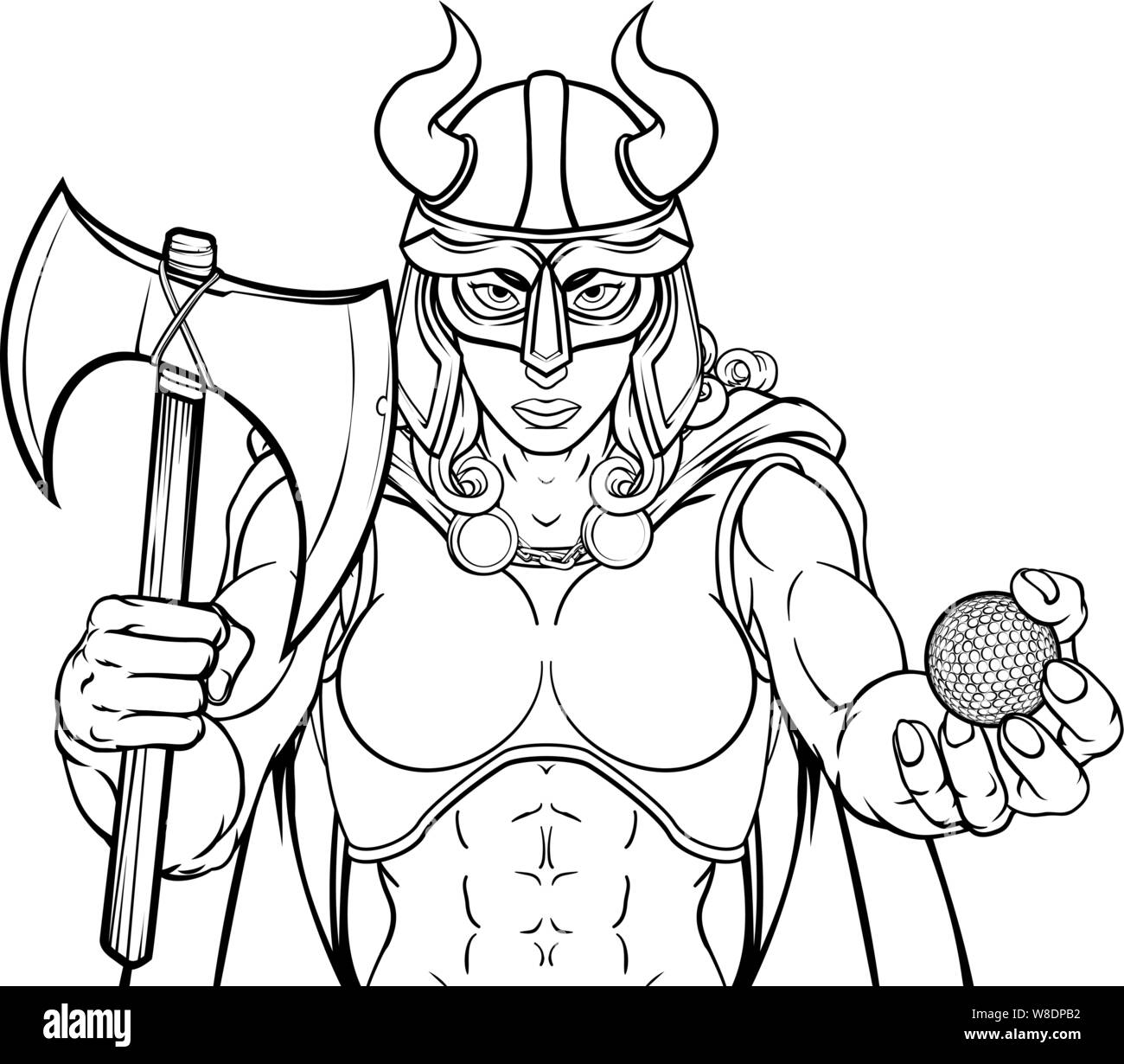 Femmina Viking Gladiator Golf donna guerriero Illustrazione Vettoriale