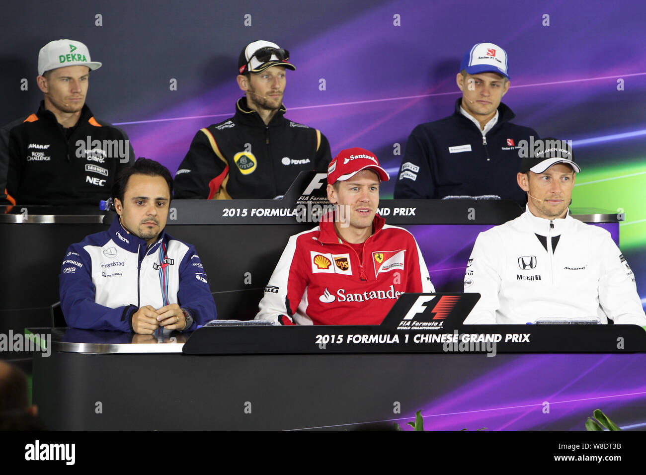 (In senso orario dalla posizione in alto a sinistra) Germania Nico Hulkenberg di Force India, in Francia la Romain Grosjean Lotus, svedese Marcus Ericsson della Sauber, la Gran Bretagna è J Foto Stock