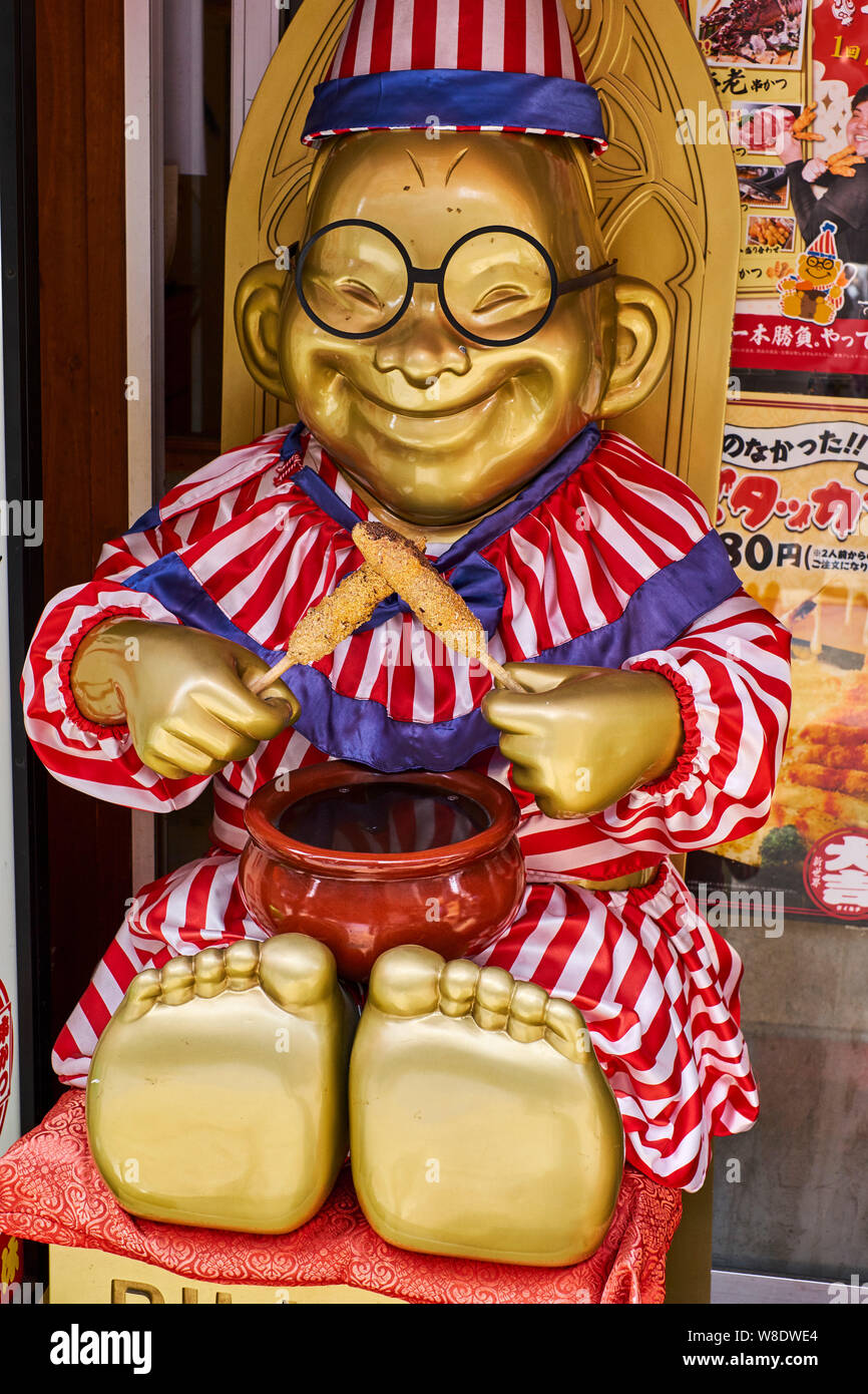 Japon, Honshu, Kansai di Osaka, Minami, quartiere Dotonbori, statua Bulliken Foto Stock