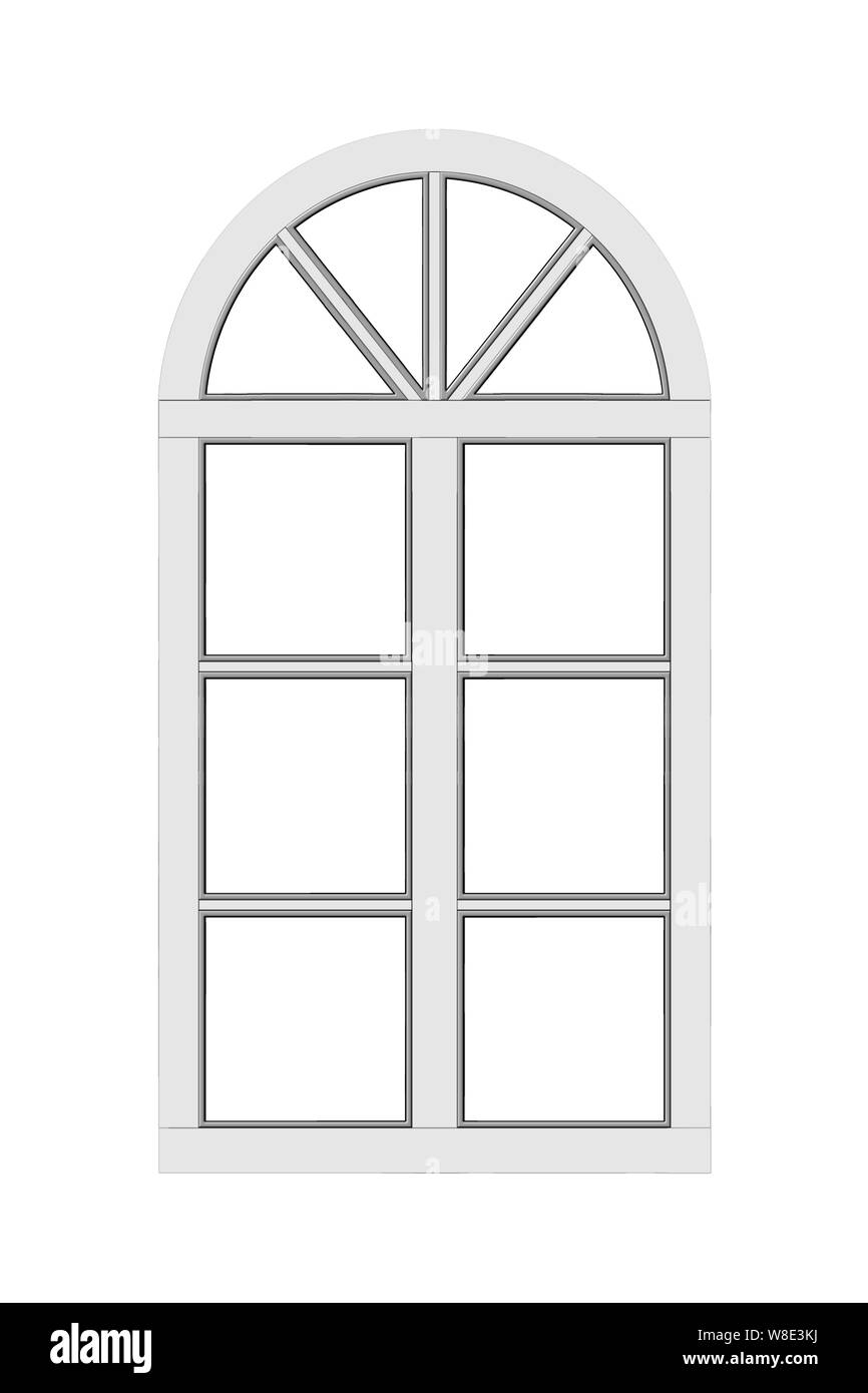 Elementi strutturali di edifici - Retro una finestra con un arco isolato su uno sfondo bianco. Foto Stock