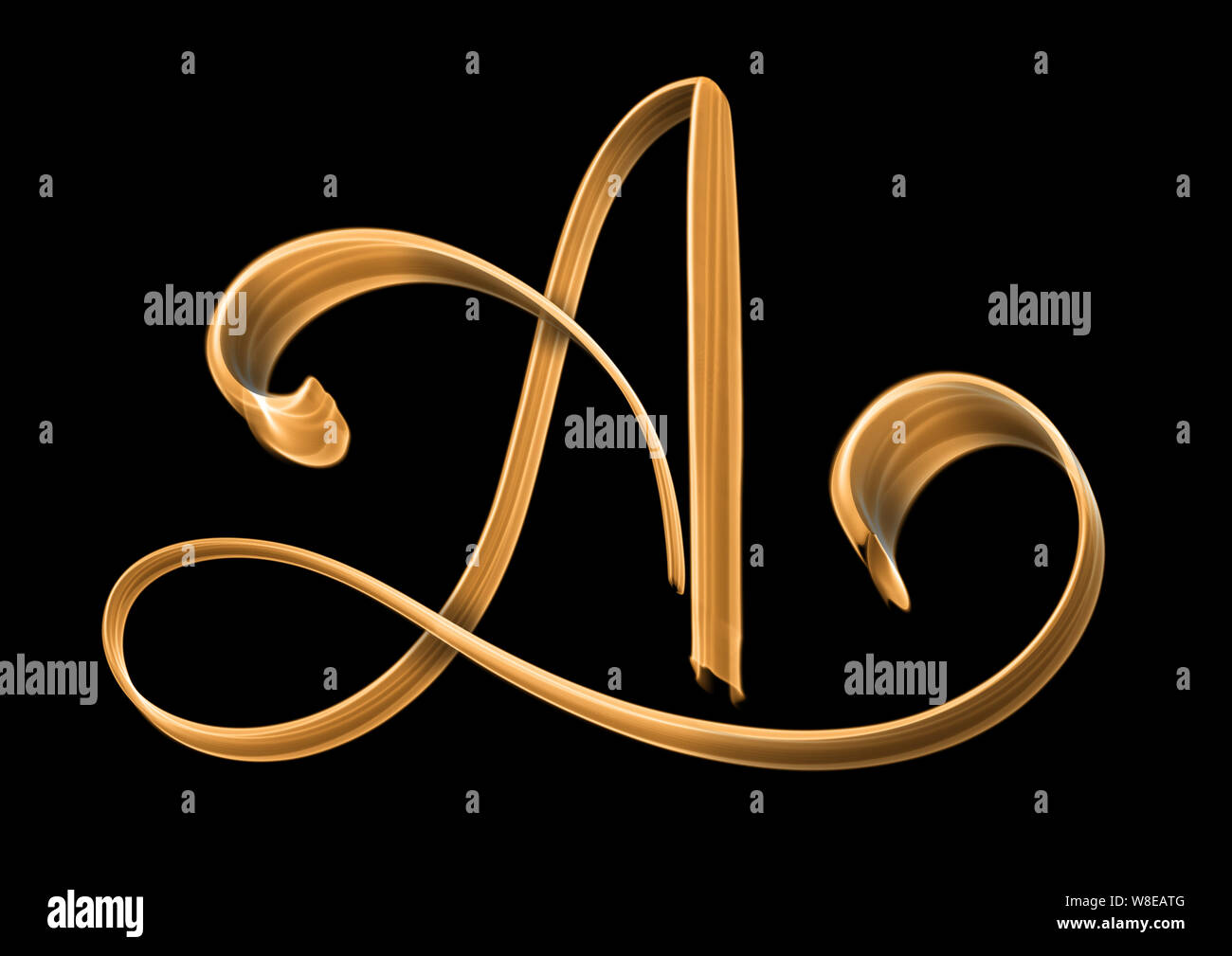 Golden lettera maiuscola un isolato su sfondo nero - scritte a mano Foto Stock