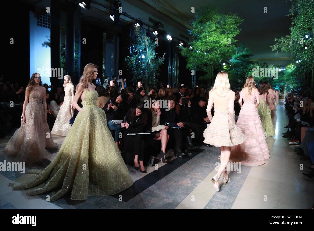 Il display del modello nuove creazioni in Elie Saab fashion show durante il Paris Haute Couture Fashion Week Primavera/Estate 2015 a Parigi, Francia, 28 gennaio Foto Stock