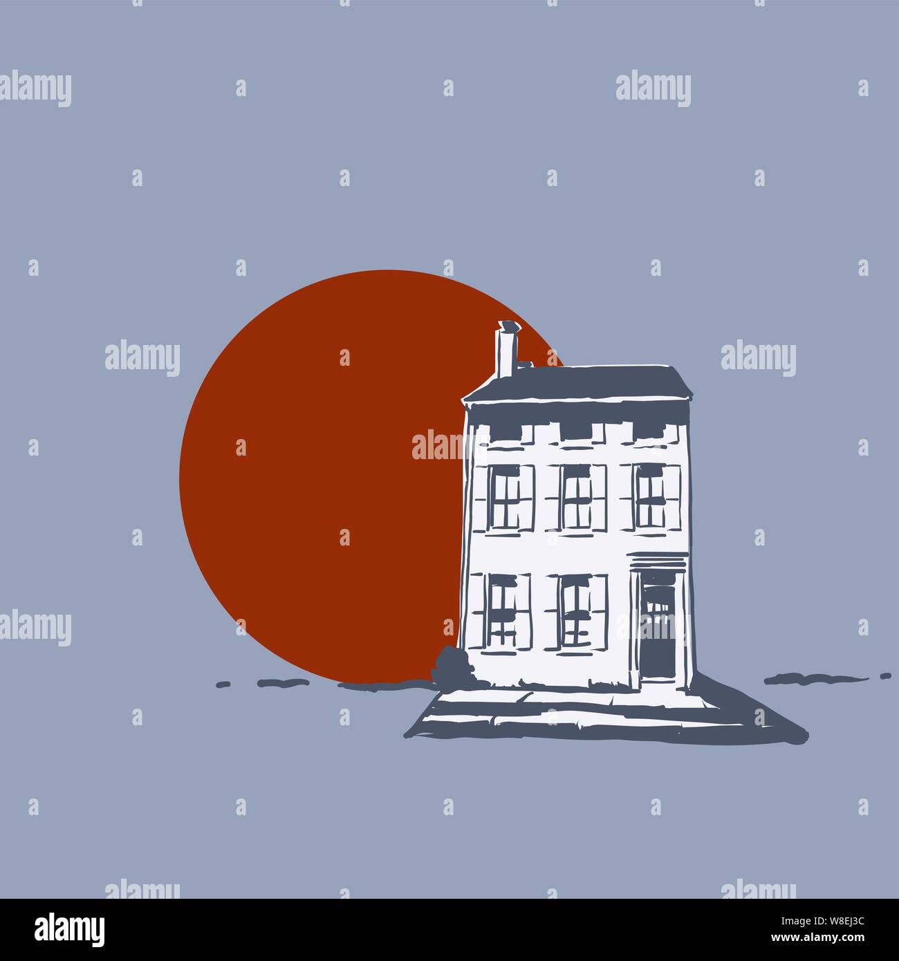 Schizzo allentati grandi vintage house accanto in aumento/regolazione del sole Illustrazione Vettoriale