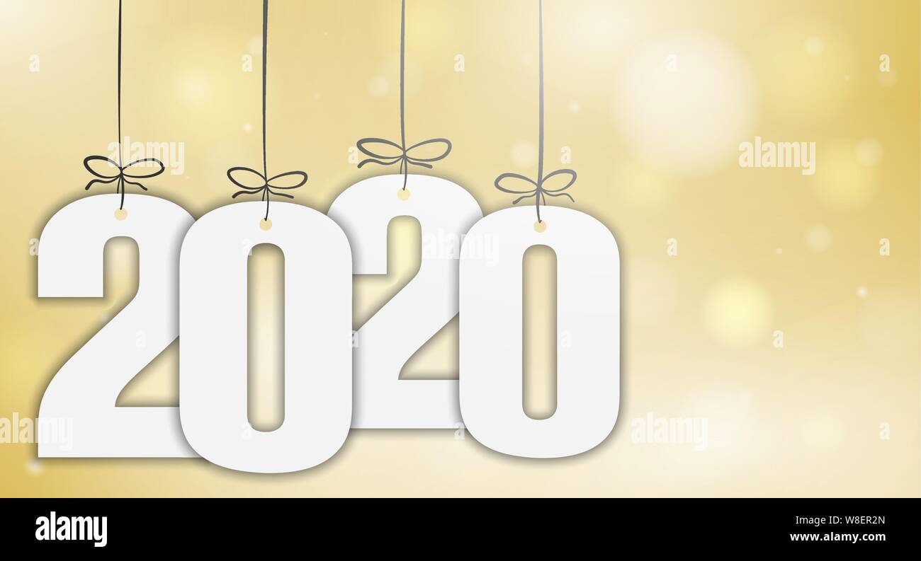 2020 Anno nuovo biglietto di auguri con golden bokeh sfondo illustrazione vettoriale Illustrazione Vettoriale