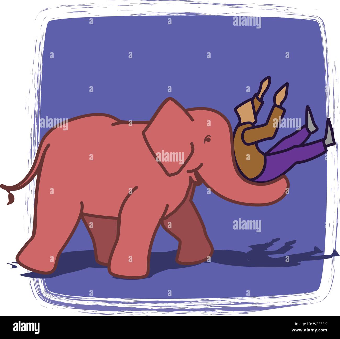 Happy amici Pink Elephant & man giocando carryiing l uomo sul suo naso mentre è in esecuzione Illustrazione Vettoriale