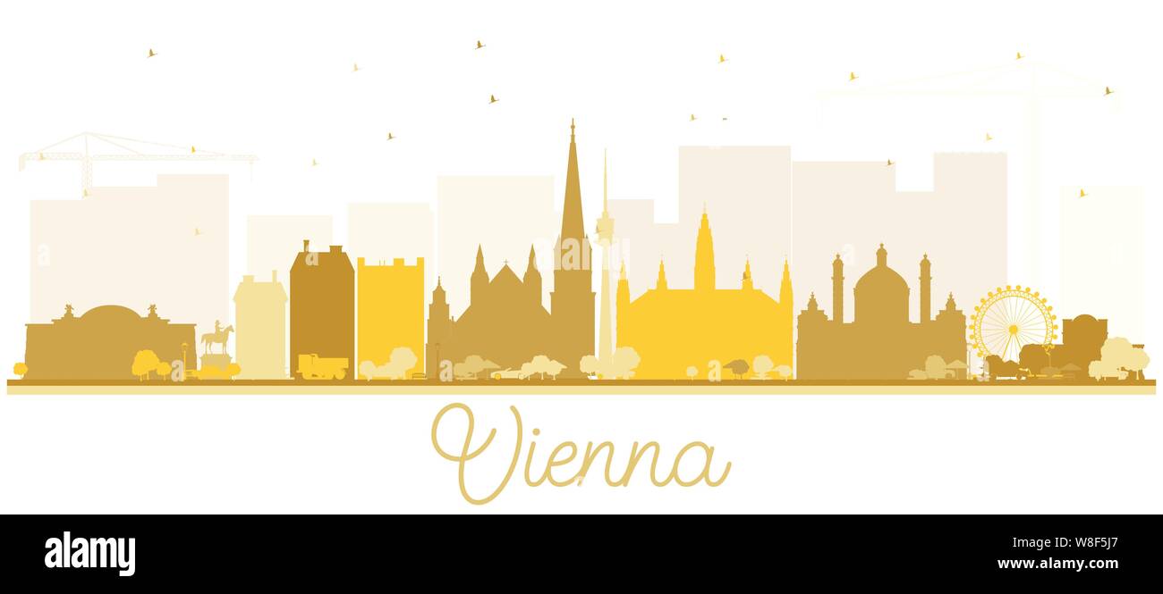Vienna Austria dello skyline della città Silhouette con Golden edifici isolati su bianco. Illustrazione Vettoriale. Viaggi di affari e turismo Concept. Illustrazione Vettoriale