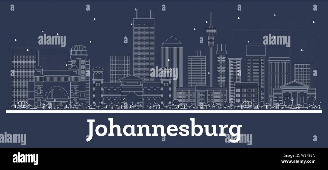Delineare Johannesburg Sudafrica skyline della città con edifici bianchi. Illustrazione Vettoriale. Viaggi di lavoro e di concetto con architettura moderna. Illustrazione Vettoriale