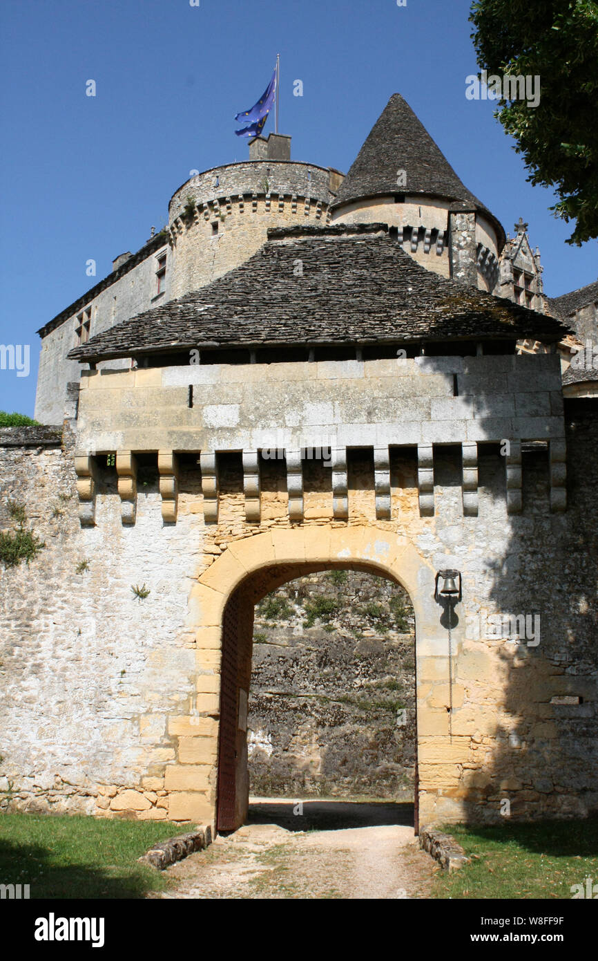 The Gatehouse, Chateau de Fénelon, Saint-Mondane, Dordogne, Francia Foto Stock