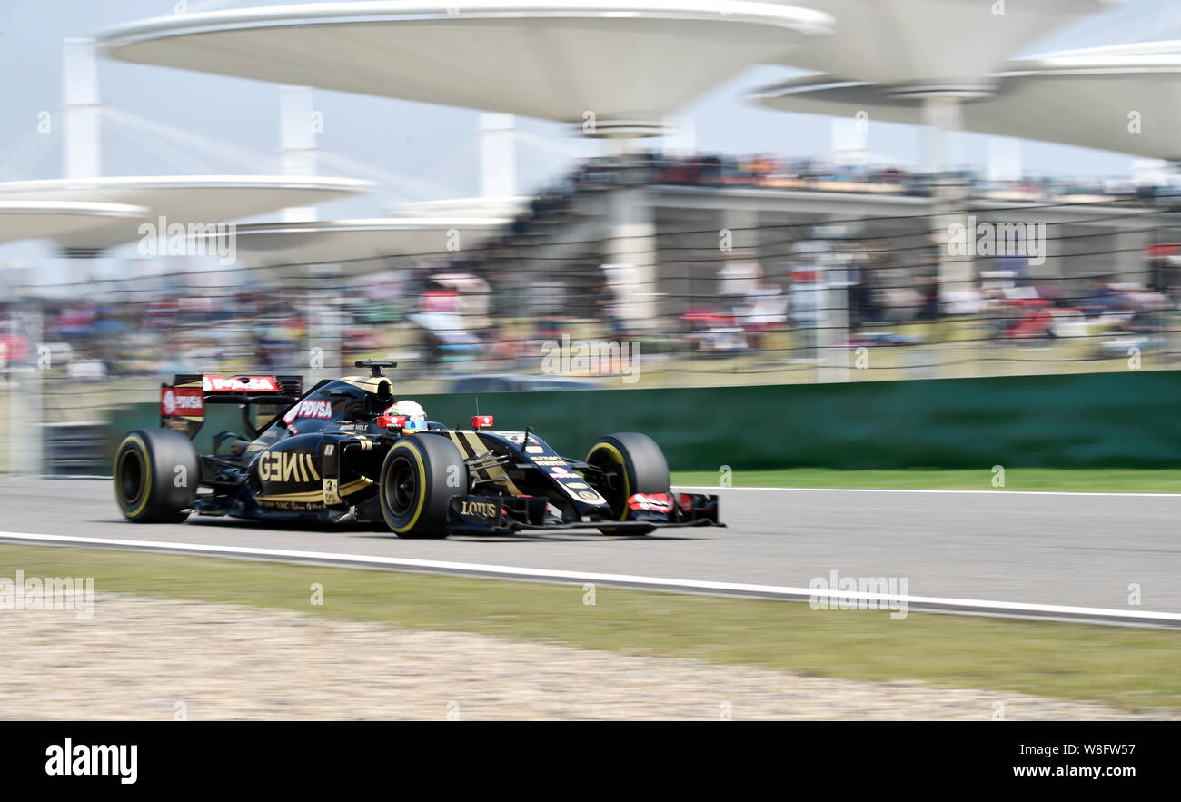 In Francia la Romain Grosjean di Lotus compete durante il 2015 Formula 1 Gran Premio di Cina a Shanghai International Circuit in Cina a Shanghai, 12 A Foto Stock