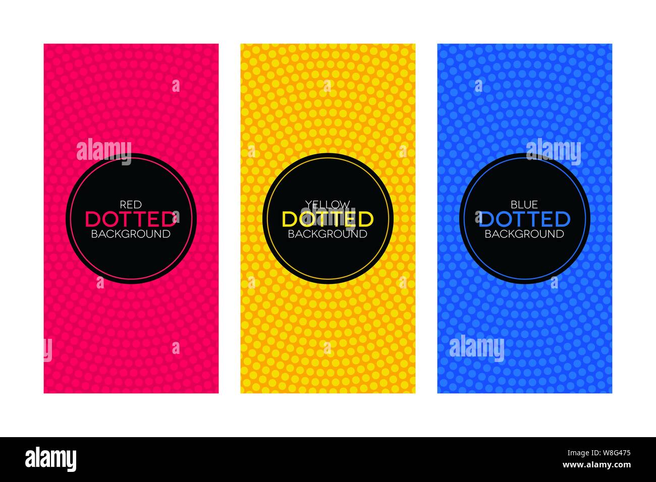 Banner colorati con tratteggiata circolare texture. Banner astratto set. Illustrazione Vettoriale