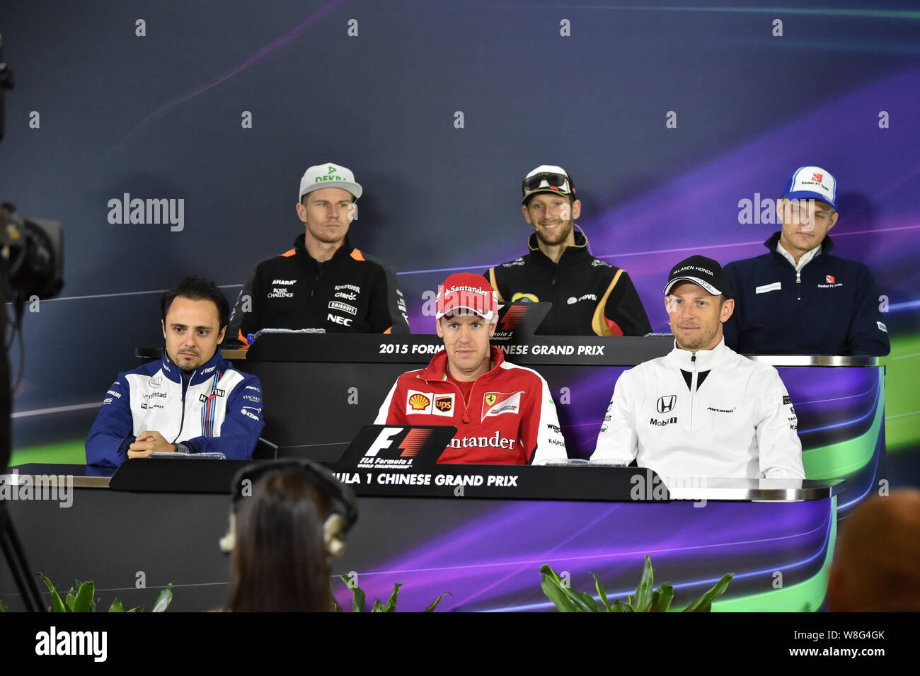 (In senso orario dalla posizione in alto a sinistra) Germania Nico Hulkenberg di Force India, in Francia la Romain Grosjean Lotus, svedese Marcus Ericsson della Sauber, la Gran Bretagna è J Foto Stock