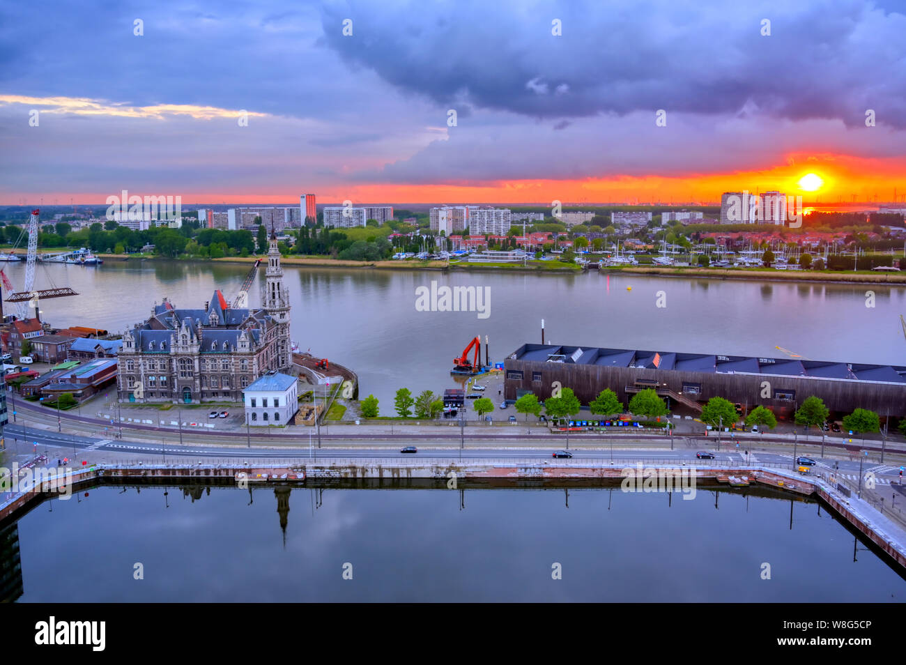 Vista aerea del porto di Anversa ad Anversa, in Belgio. Foto Stock