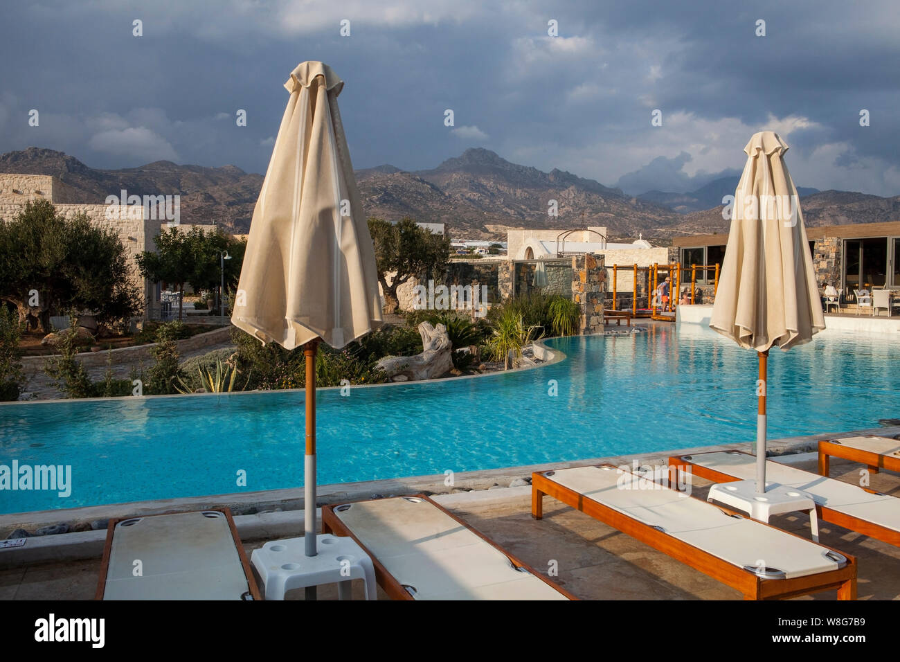 Ierapetra,Creete,Greece-October14,2018: Ostria Beach Resort & Spa è di lusso all inclusive hotel sul fronte spiaggia sulla costa sud di COA Foto Stock