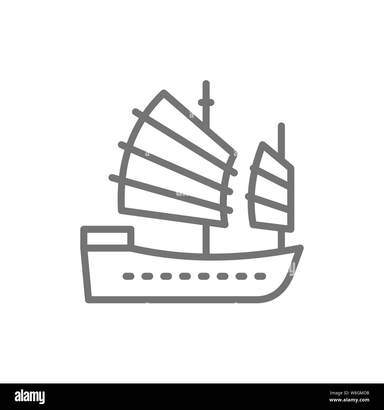 Asian immondizia barca, Hong Kong nave icona linea. Illustrazione Vettoriale