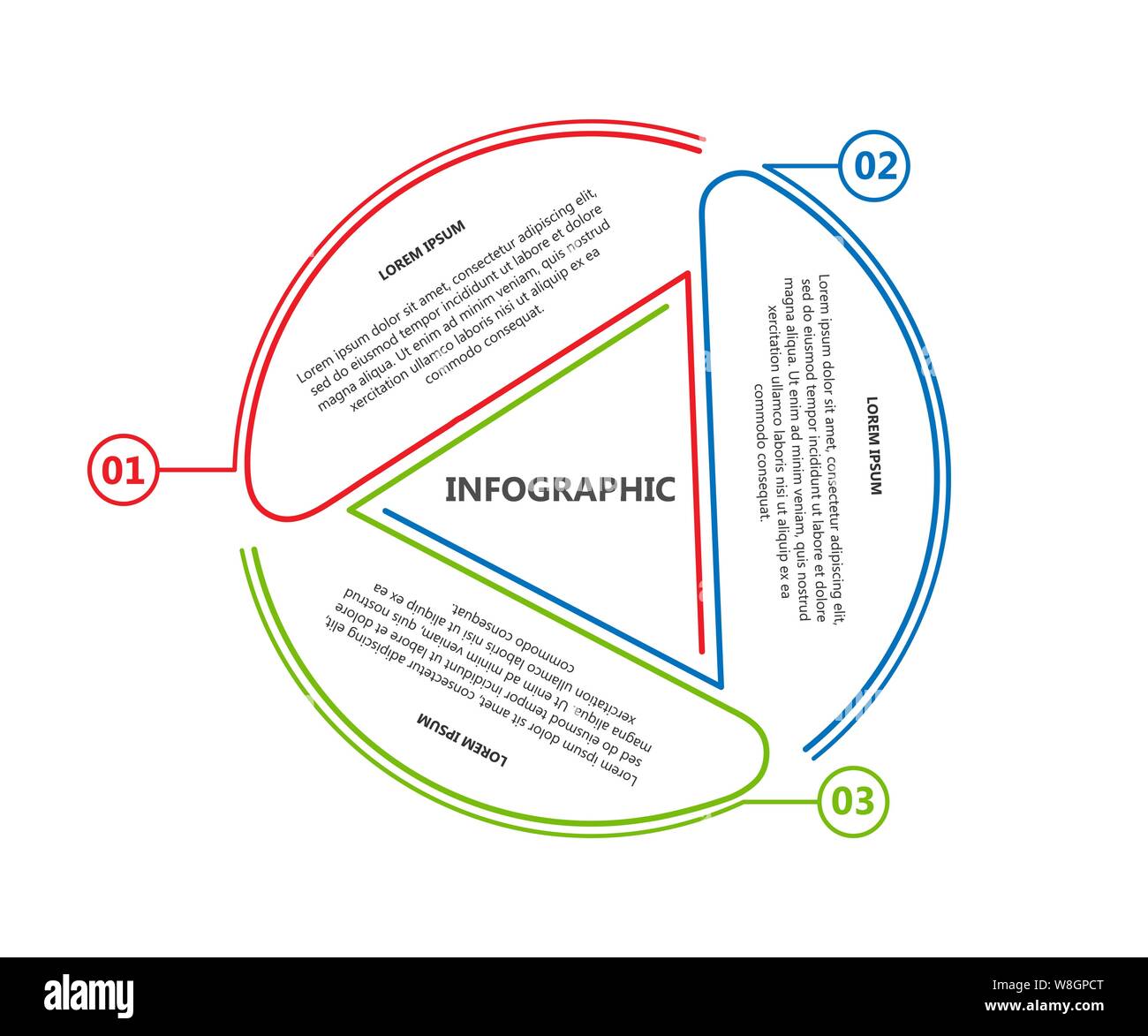 Infographics. Tre passi per il successo 1. Modello per la progettazione e la realizzazione del progetto, strategia e pianificazione delle attività di business e finanza. Illustrazione Vettoriale