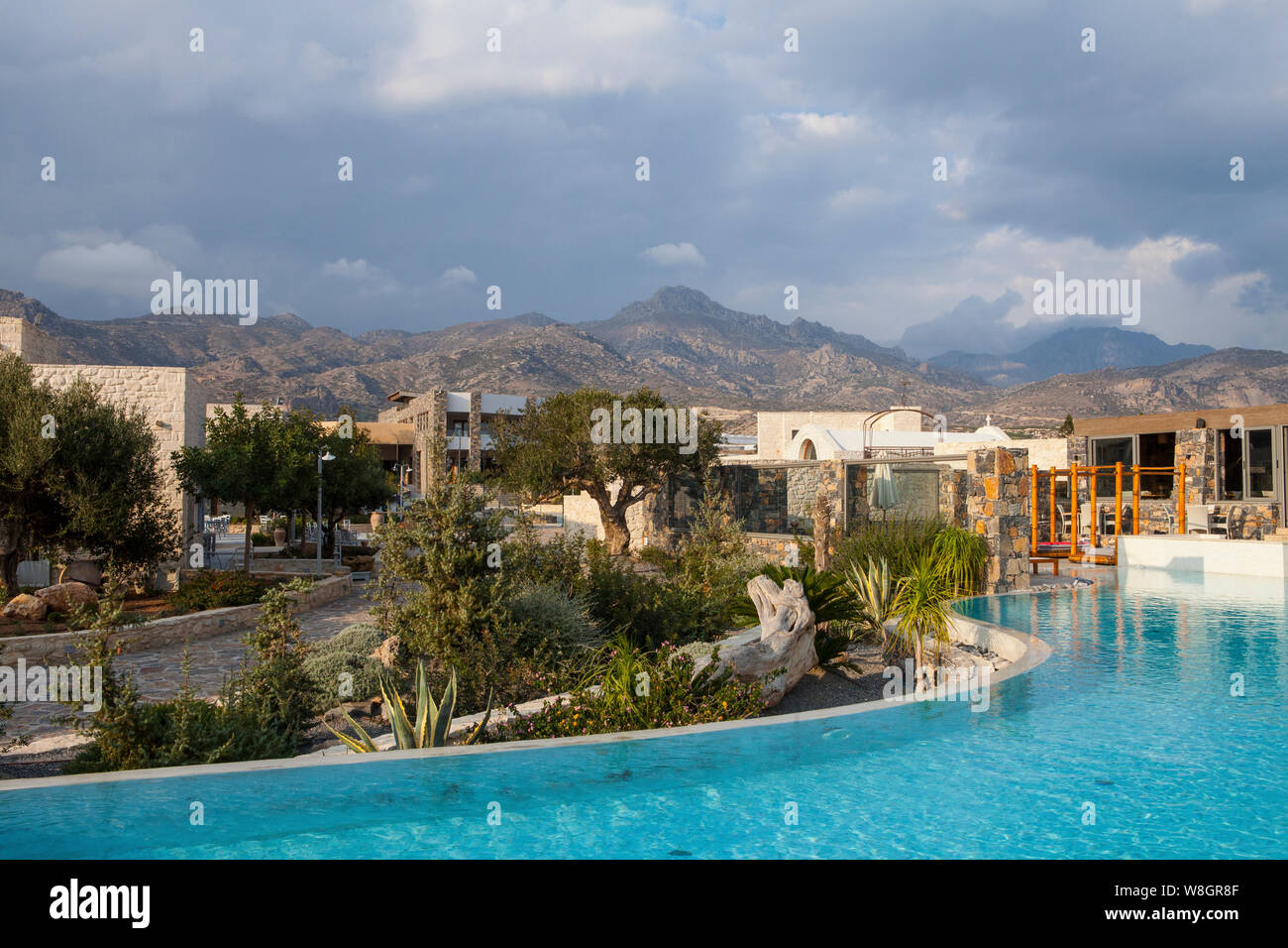 Ierapetra,Creta,Greece-October14,2018: Ostria Beach Resort & Spa è di lusso all inclusive hotel sul fronte spiaggia sulla costa meridionale di Creta Foto Stock