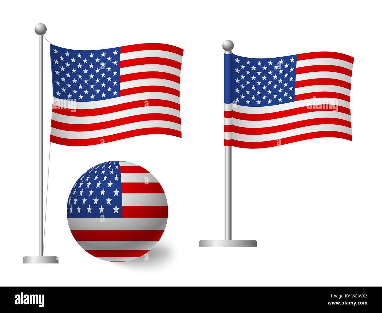 Stati Uniti d'America bandiera sul polo e la sfera. Pennone di metallo. Bandiera nazionale degli Stati Uniti d'America illustrazione Foto Stock
