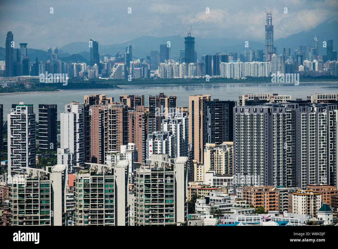 --FILE--Vista del cluster di alto-aumento edifici residenziali nella città di Shenzhen, Cina del sud della provincia di Guangdong, 21 agosto 2014. Casa prezzi di Shen Foto Stock