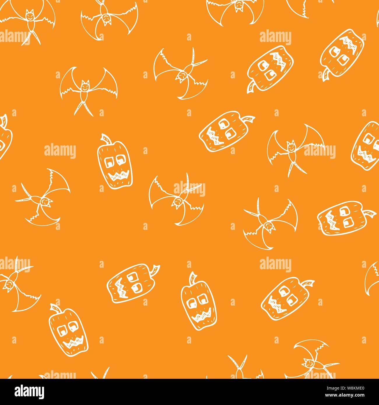 Bat e zucca di Halloween perfetta delineare in astratto stile. Pipistrelli e zucche seamless pattern contorno di Halloween su sfondo nero. Holiday de Illustrazione Vettoriale