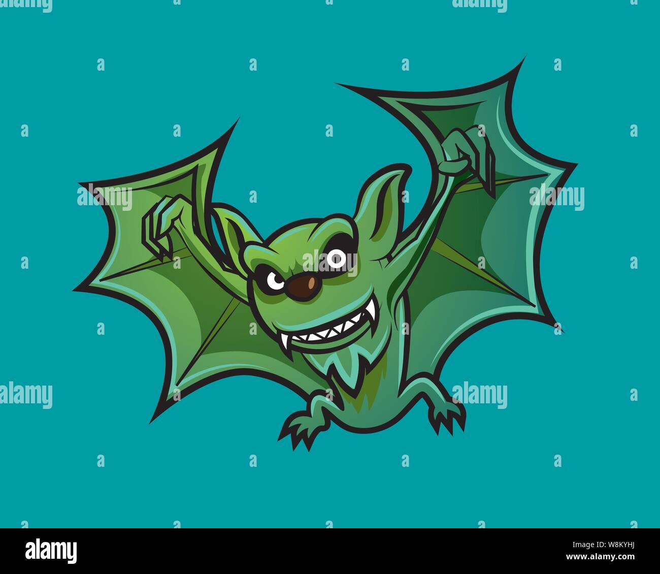 Happy Halloween. Cartoon Bat battenti in sfondo blu - carattere vettoriale Illustrazione Vettoriale