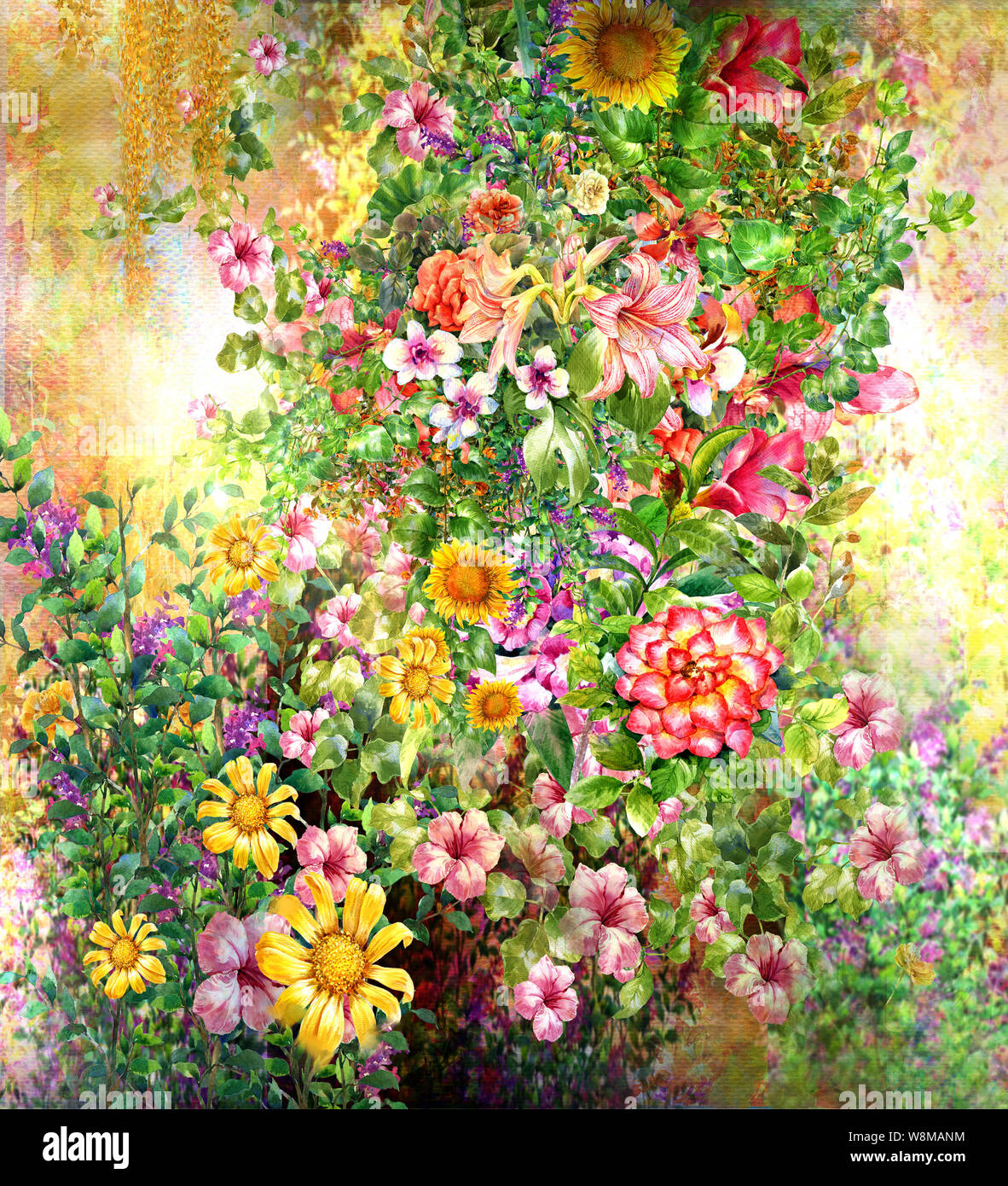 Abstract fiori colorati dipinti ad acquerello. Multicolore a molla Foto Stock
