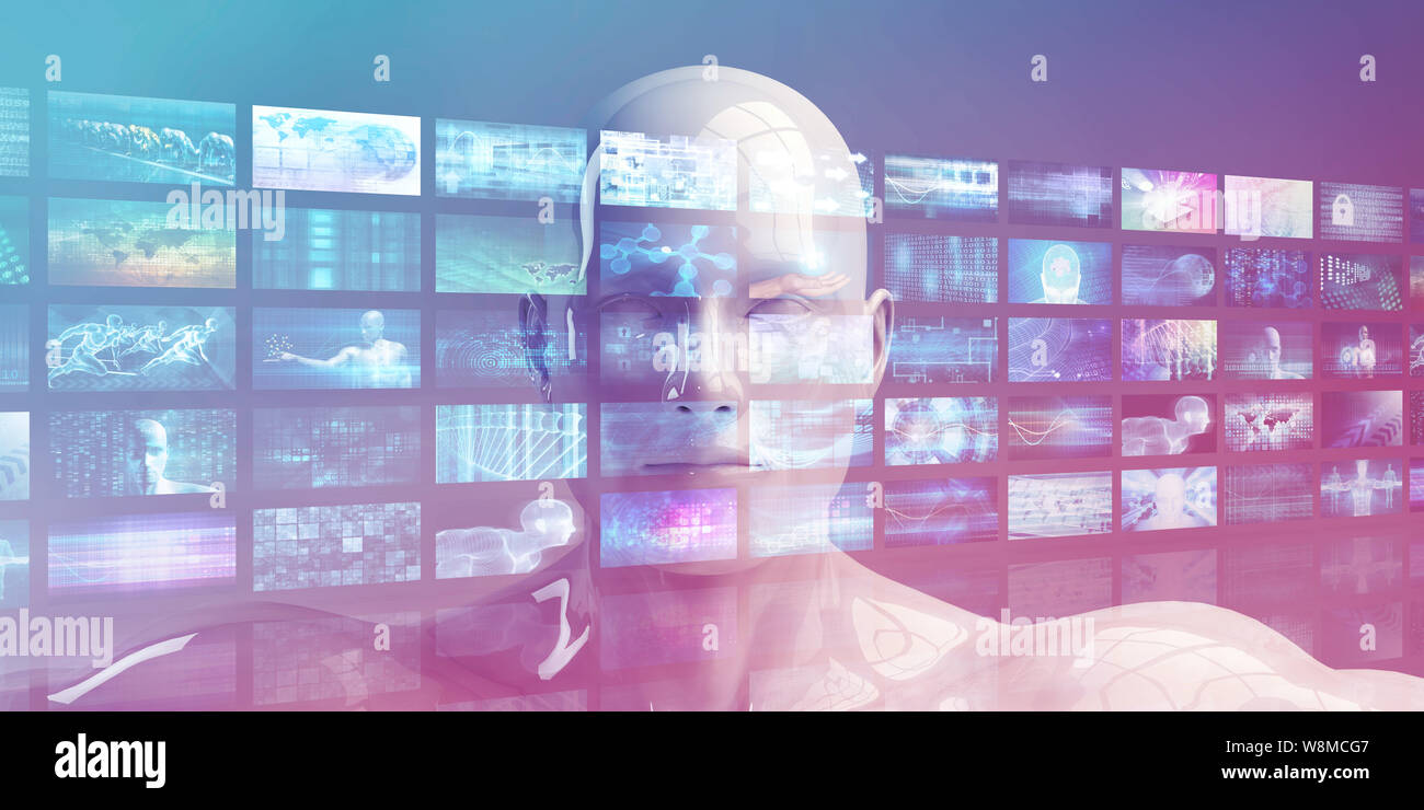 I monitor video di intrattenimento tecnologia multimediale sullo sfondo del contenuto Foto Stock