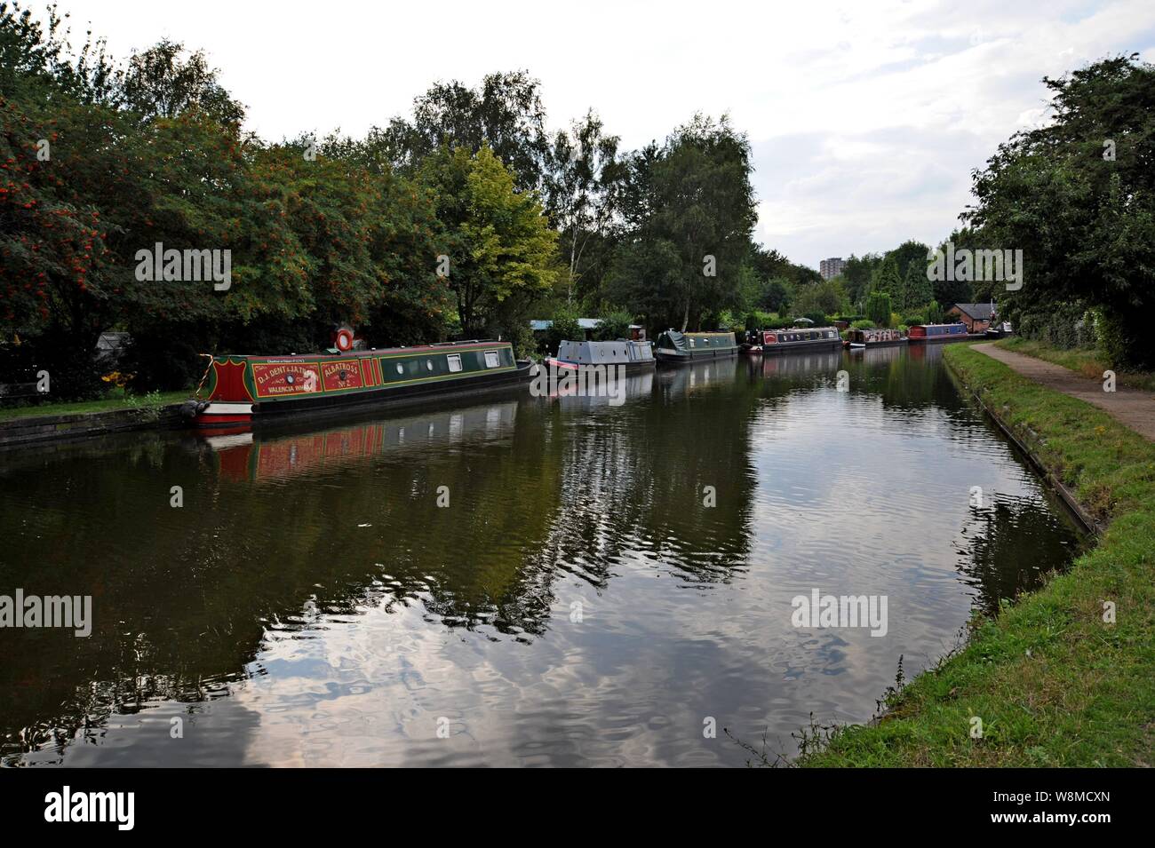 Narrowboats ormeggiato a quiet Ormeggi privati sul canale di Dudley, Black Country, REGNO UNITO Foto Stock