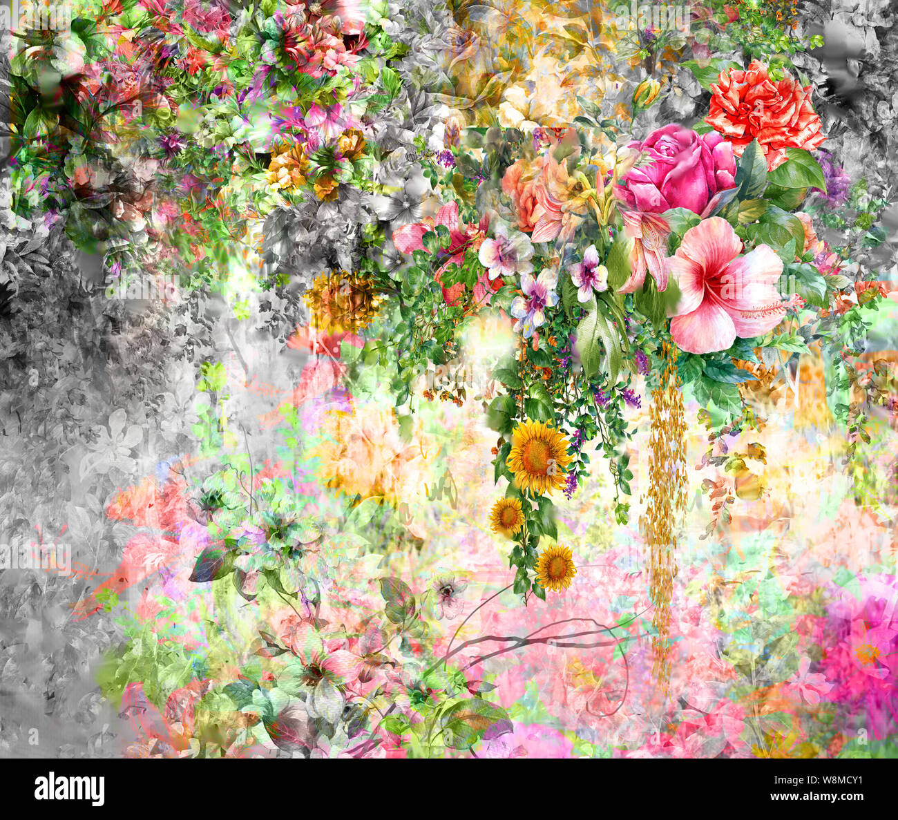 Abstract fiori colorati dipinti ad acquerello. Molla di fiori multicolori Foto Stock