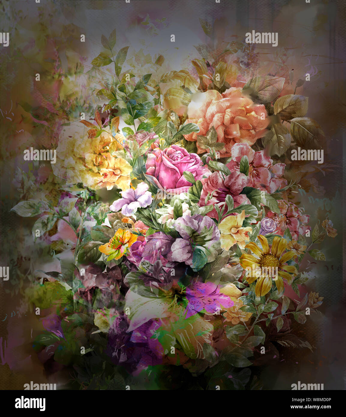 Abstract fiori colorati dipinti ad acquerello. Molla di fiori multicolori Foto Stock